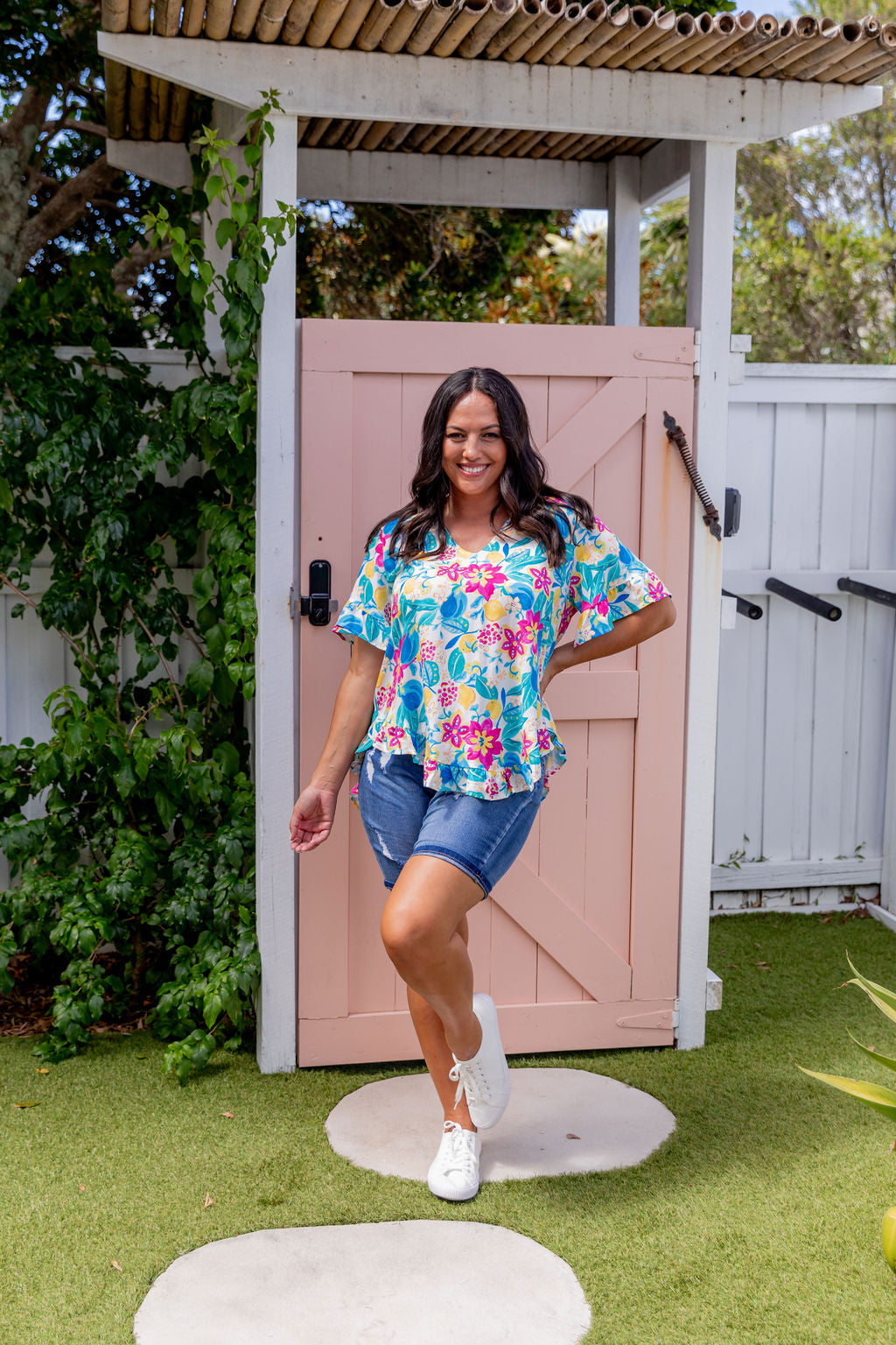 Lemon Garden Natalie Top - Women's Floral Print Blouse for Casual Wear & Summer Outfits