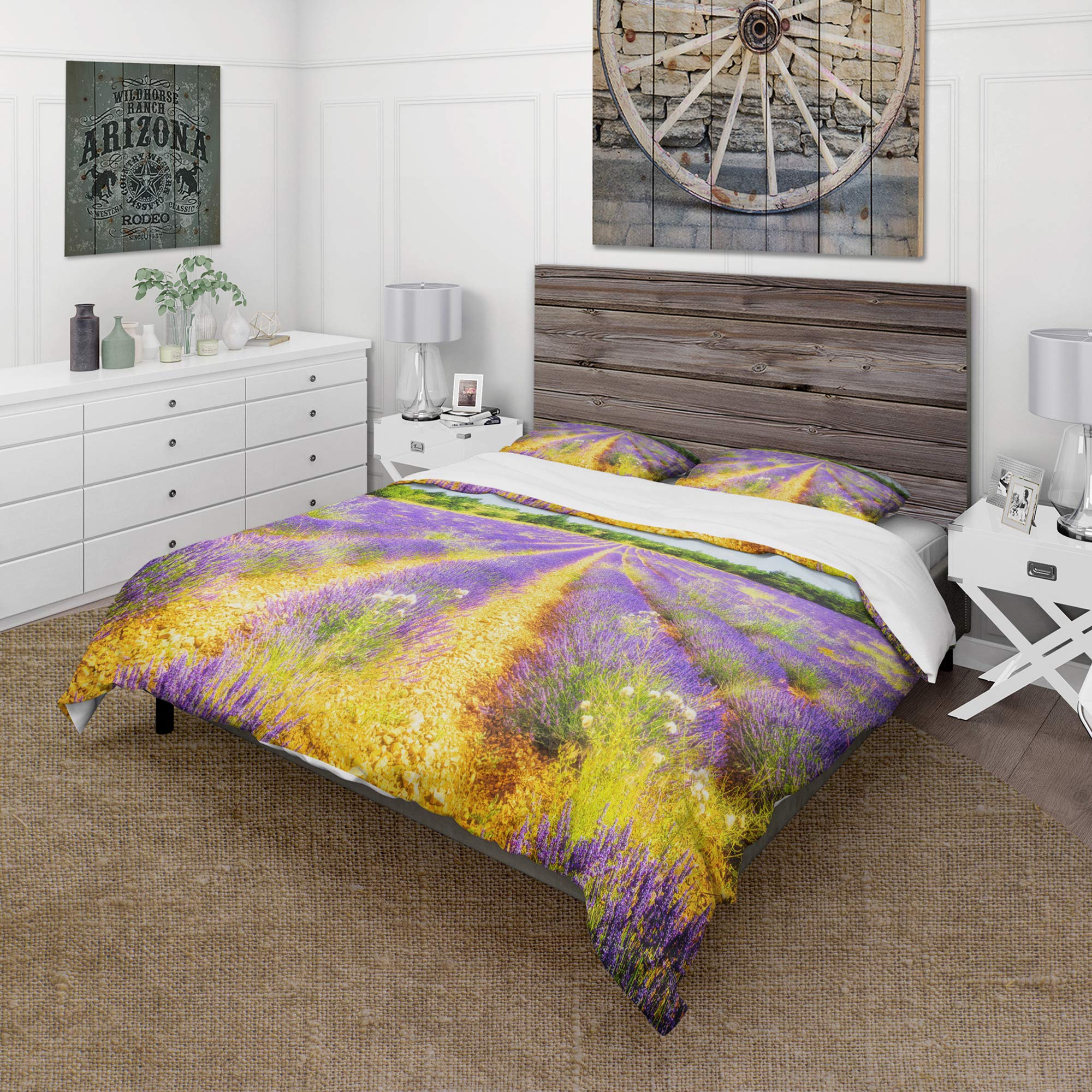 Lavender Field Duvet Cover Set King - Floral Coastal Bedding for All Seasons
