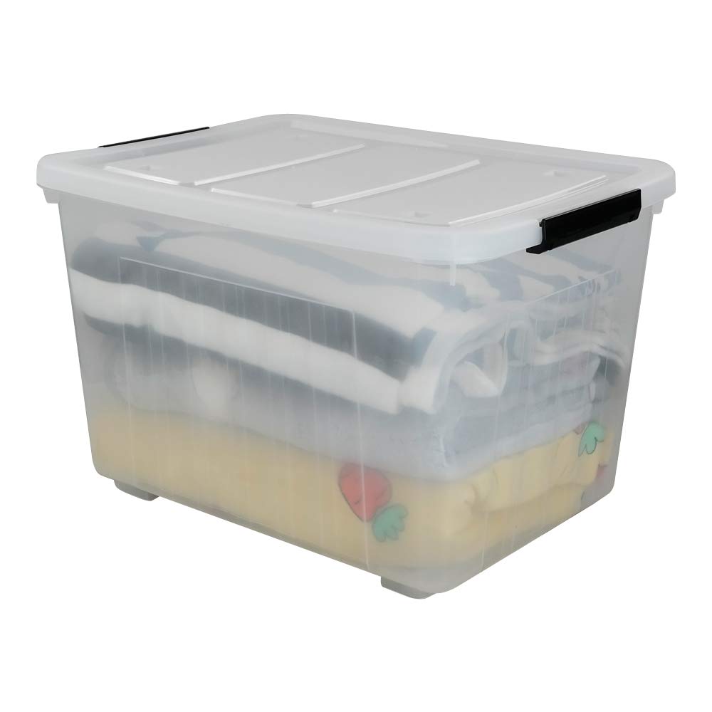 Kekow 70L Clear Large Plastic Storage Box with Wheels & Latches - 4-Pack Set for Home Organization, Garage Storage, and Moving Supplies