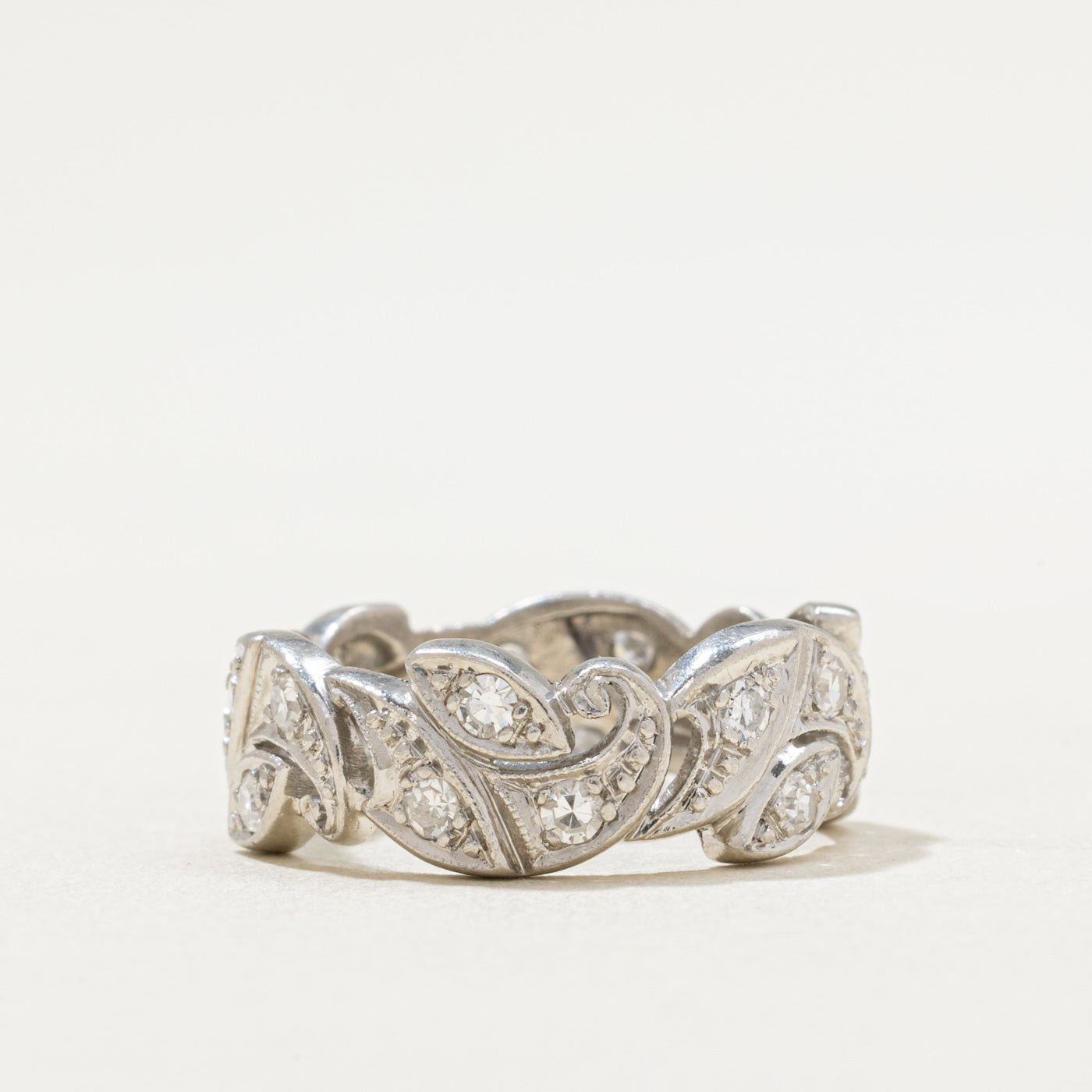 0.54ctw Diamond Leaf Design Wedding Band Ring - Size 6.75 | Elegant Nature-Inspired Jewelry for Brides, Anniversaries & Special Occasions