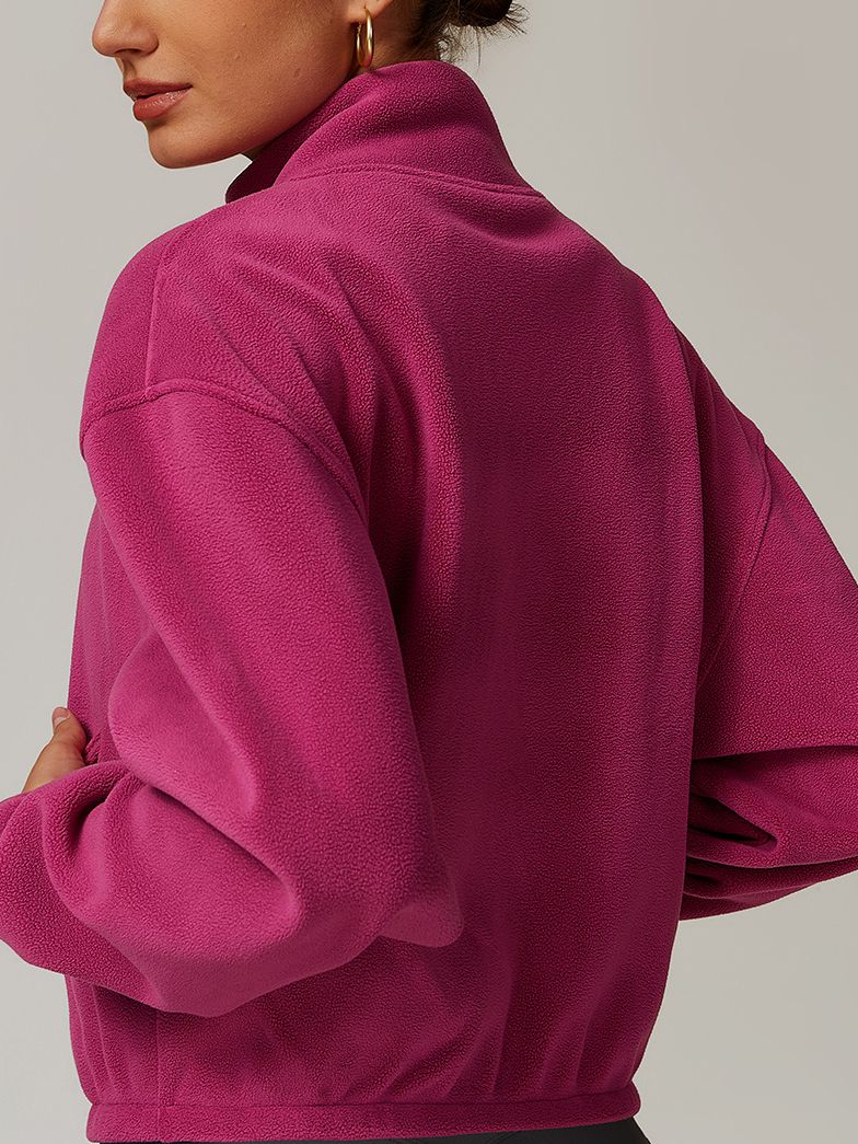 ZASUWA Women's Fleece Jacket with Zipper Pockets & Stand-Up Collar - Cozy Winter Outerwear for Hiking, Camping & Outdoor Activities