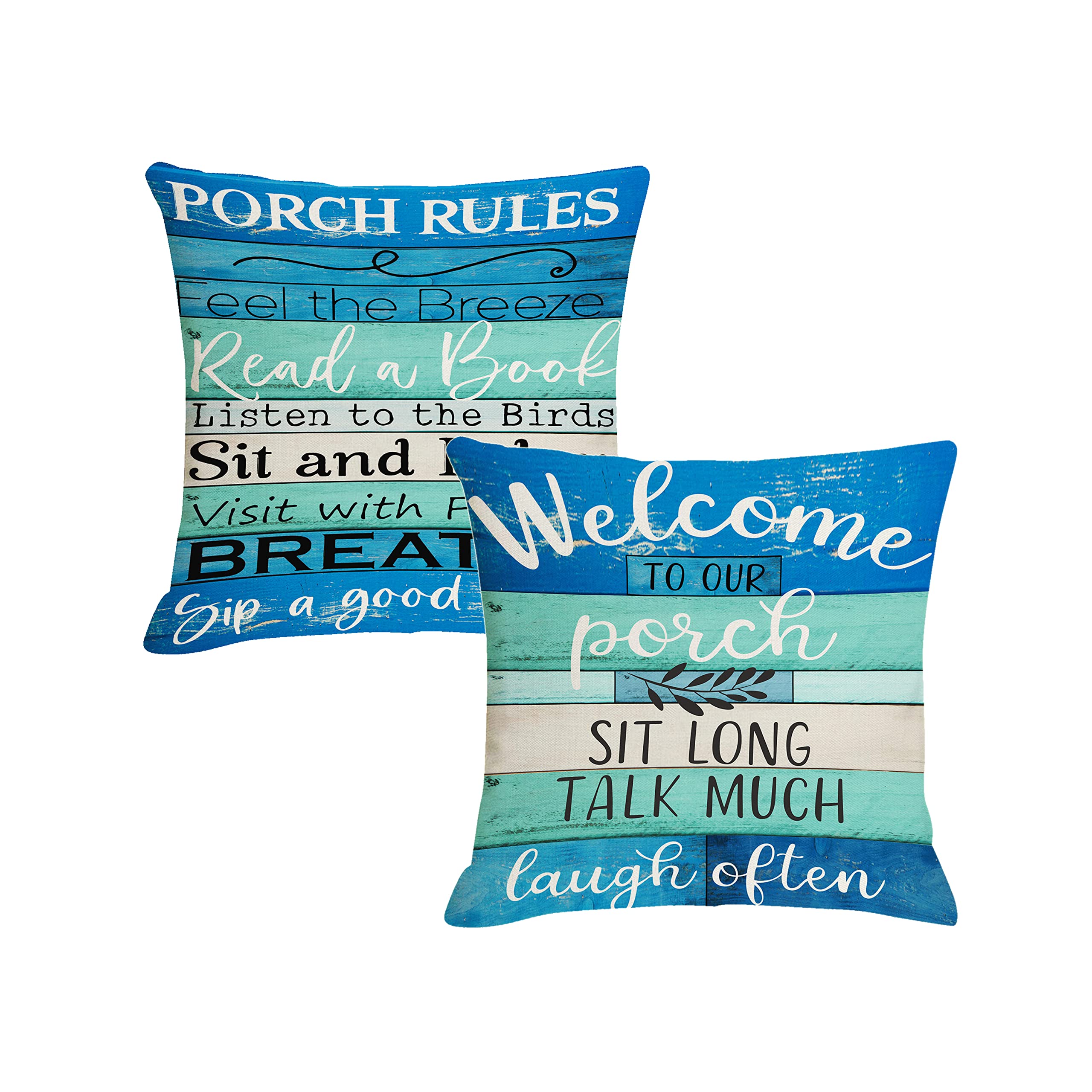 Waterproof Outdoor Pillow Covers 18x18 Inch - Turquoise Blue & Beige Woodgrain Design for Patio Furniture, Coastal Farmhouse Decor (Set of 2) | Perfect for Porch, Garden, Poolside & Outdoor Living Spaces