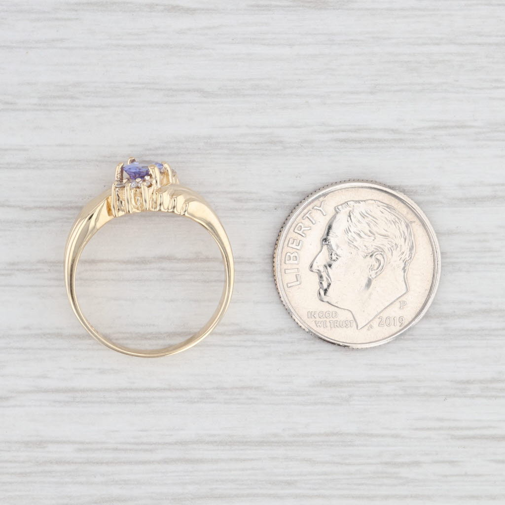 0.40ctw Oval Tanzanite & Diamond Engagement Ring in 14k Yellow Gold, Size 5 - Elegant Bypass Design for Wedding, Anniversary & Special Occasions