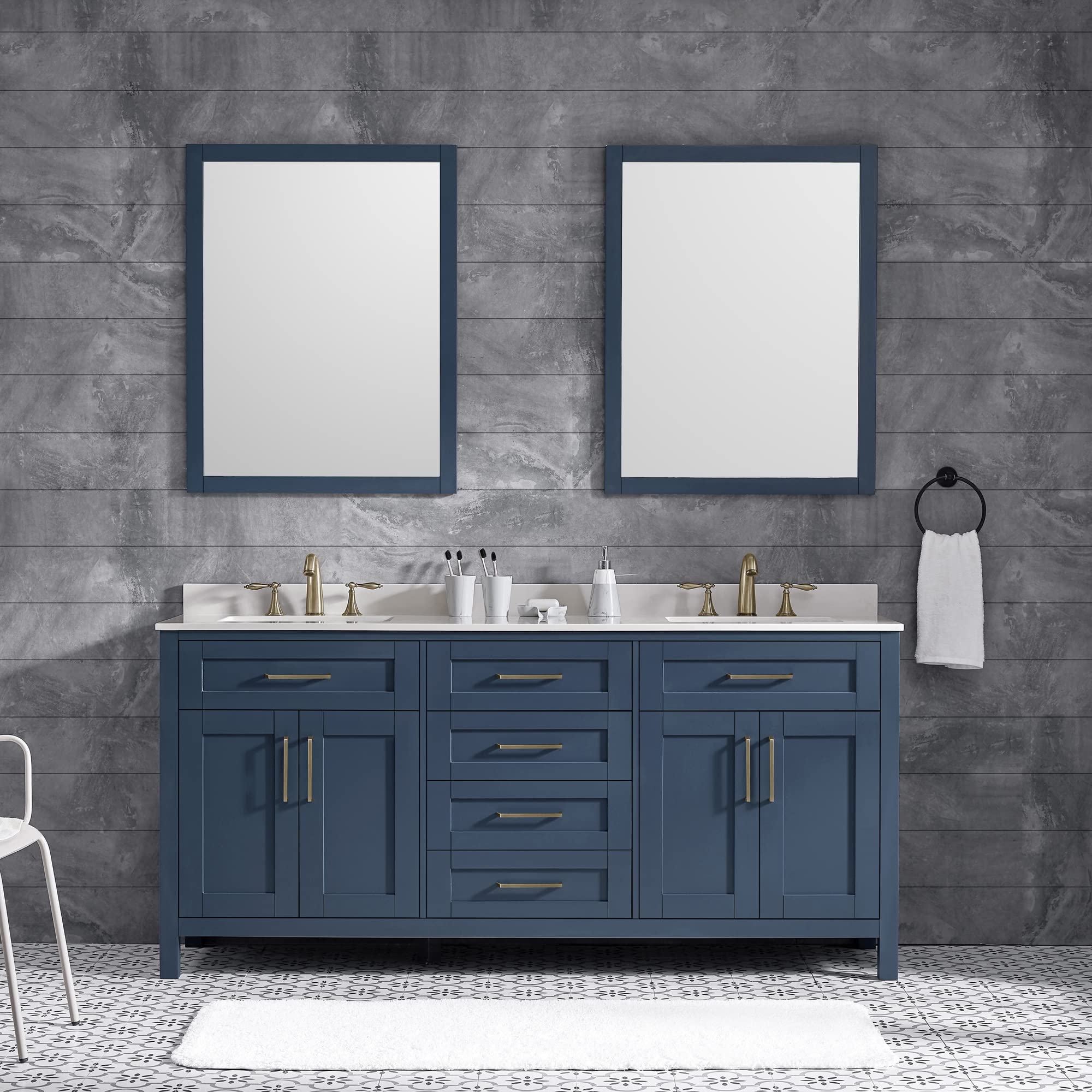 OVE Decors Tahoe 72-Inch Double Sink Bathroom Vanity Set in Midnight Blue with 2 Mirrors - Perfect for Master Bathroom Remodeling & Modern Home Decor