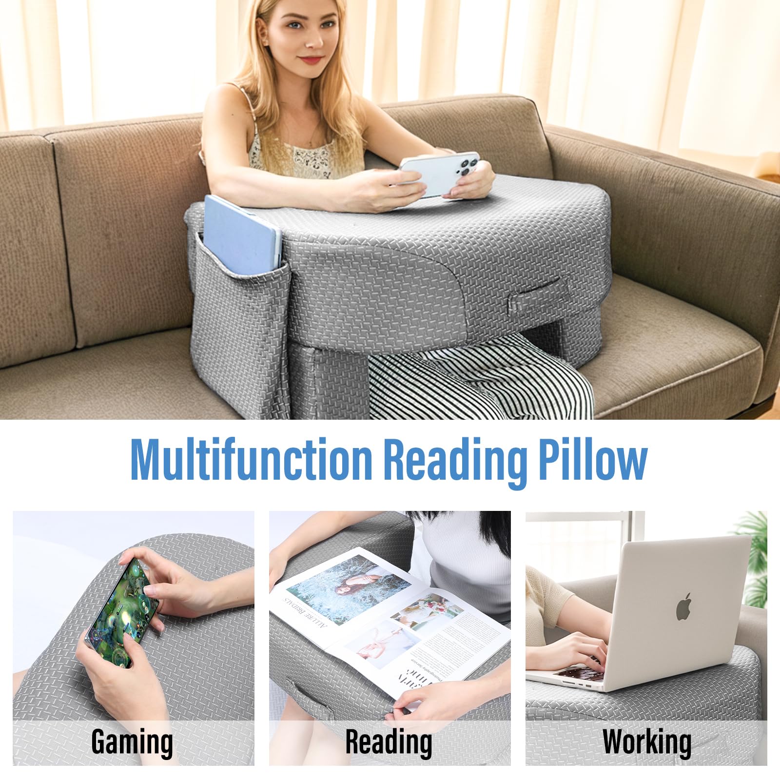 LEBENGURU Extra Large Reading Pillow for Laptop & Gaming - Adjustable Height Lap Desk Cushion for Adults - Perfect for Working in Bed, on Floor or Sofa | Home Office & Relaxation Essential
