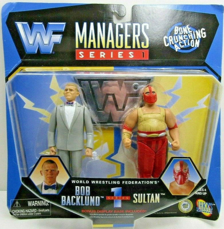 Vintage 1997 WWF Jakks Pacific Managers Series 1 Bob Backlund & Sultan Wrestling Action Figures - Collectible Wrestling Memorabilia for Display & Play