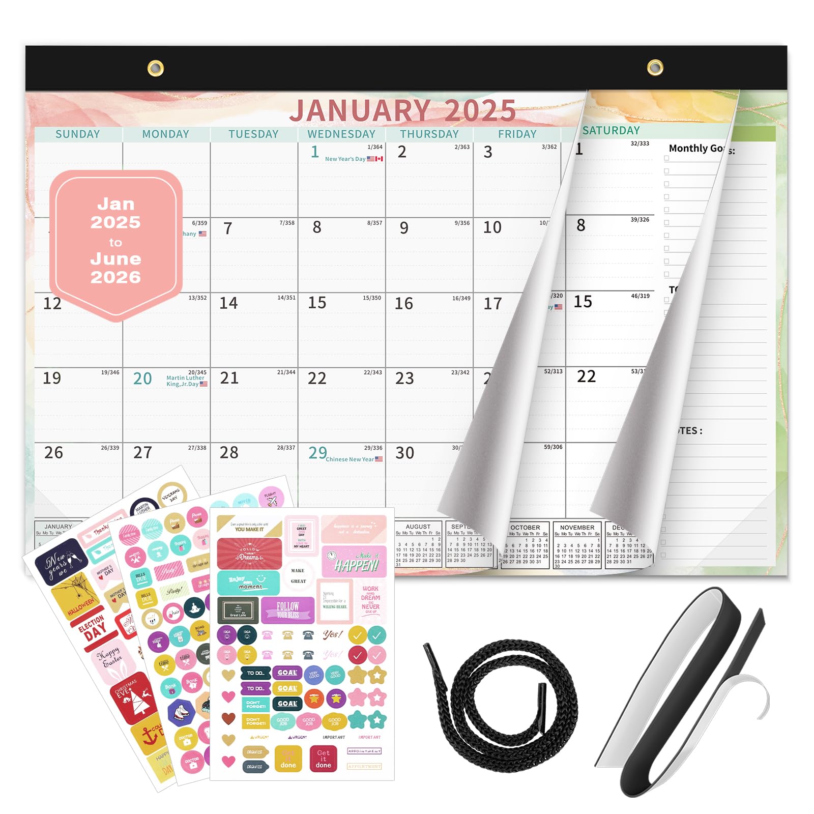 Ospelelf 2025-2026 Magnetic Wall Calendar Planner - 18 Month Large Desktop Organizer (Jan 2025-Jun 2026) with Plastic Cover & To-Do Pad - 17x12 Inch Multicolor for Office, Home, School & Gift Giving