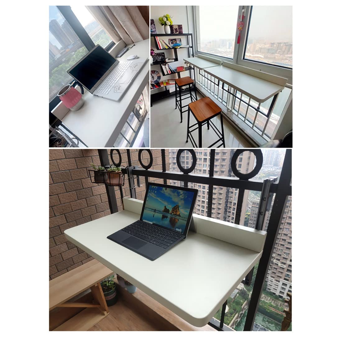 Portable Folding Side Table for Outdoor & Indoor Use - Adjustable Balcony Railing Hanging Table with Wall Mount - Perfect for Patio, Garden, Deck, Camping & Small Space Living