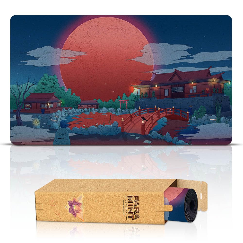 Blood Moon Shinto Anime Stitched MTG Playmat - Magic The Gathering Compatible Gaming Mat for MTG, YuGiOh & TCG - Premium Original Art Playmat Accessories - Perfect for Card Game Tournaments & Casual Play