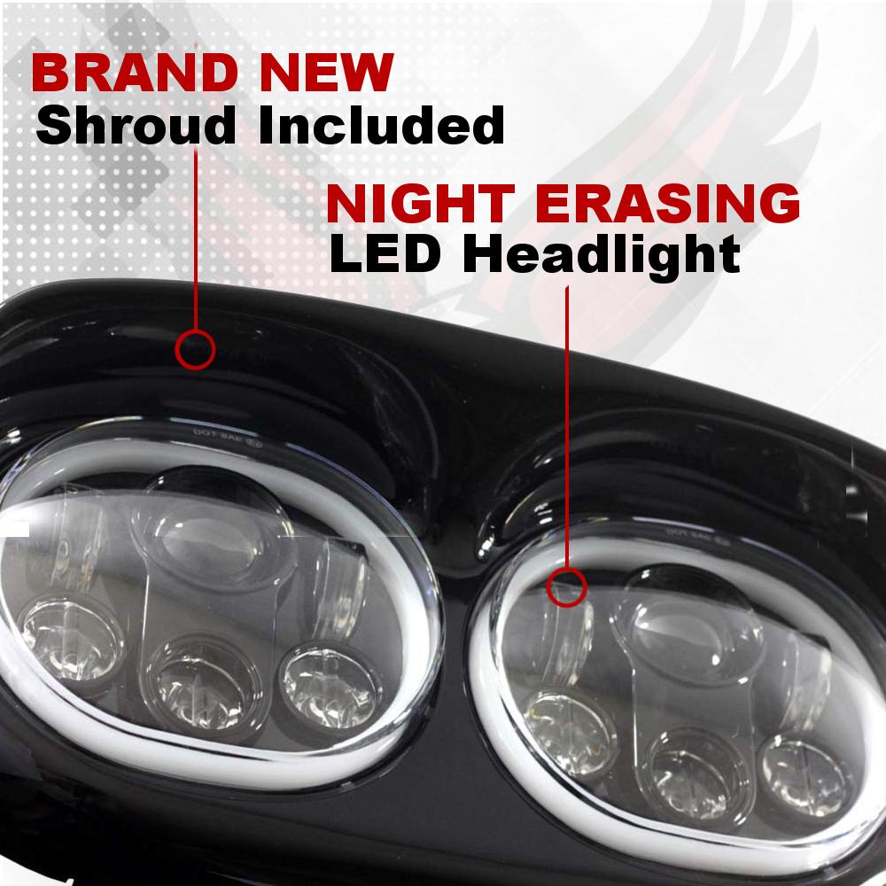 1998-2013 Harley Davidson Road Glide LED Headlight with Full Halo Ring - High Visibility Motorcycle Lighting for Night Riding & Custom Bike Upgrades
