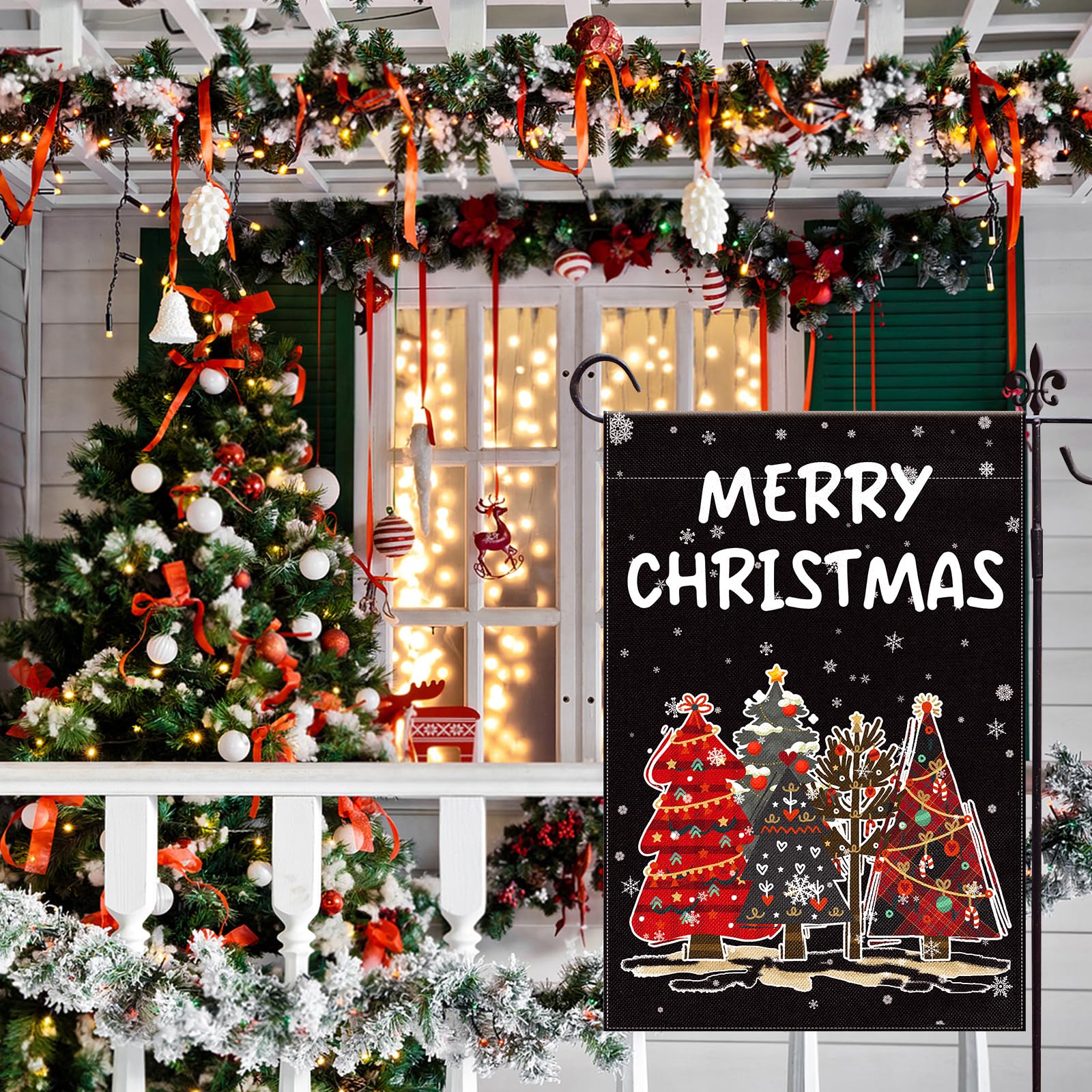 12x18 Inch Double Sided Christmas Tree Garden Flag - Merry Christmas Outdoor Decorative Burlap Yard Flag for Winter Holiday Decorations | Perfect for Front Yard, Porch, Lawn & Seasonal Festive Displays