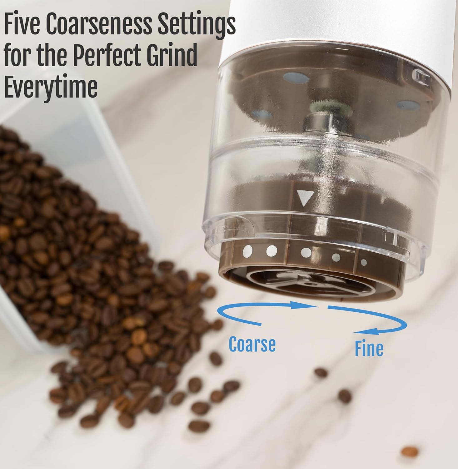 Premium Portable Burr Coffee Grinder - Electric & Manual 2-in-1 Adjustable Mill with 5 Precise Grind Settings for Espresso, Drip, Pour Over, Cold Brew & Percolator - Perfect for Home, Office & Travel (White)