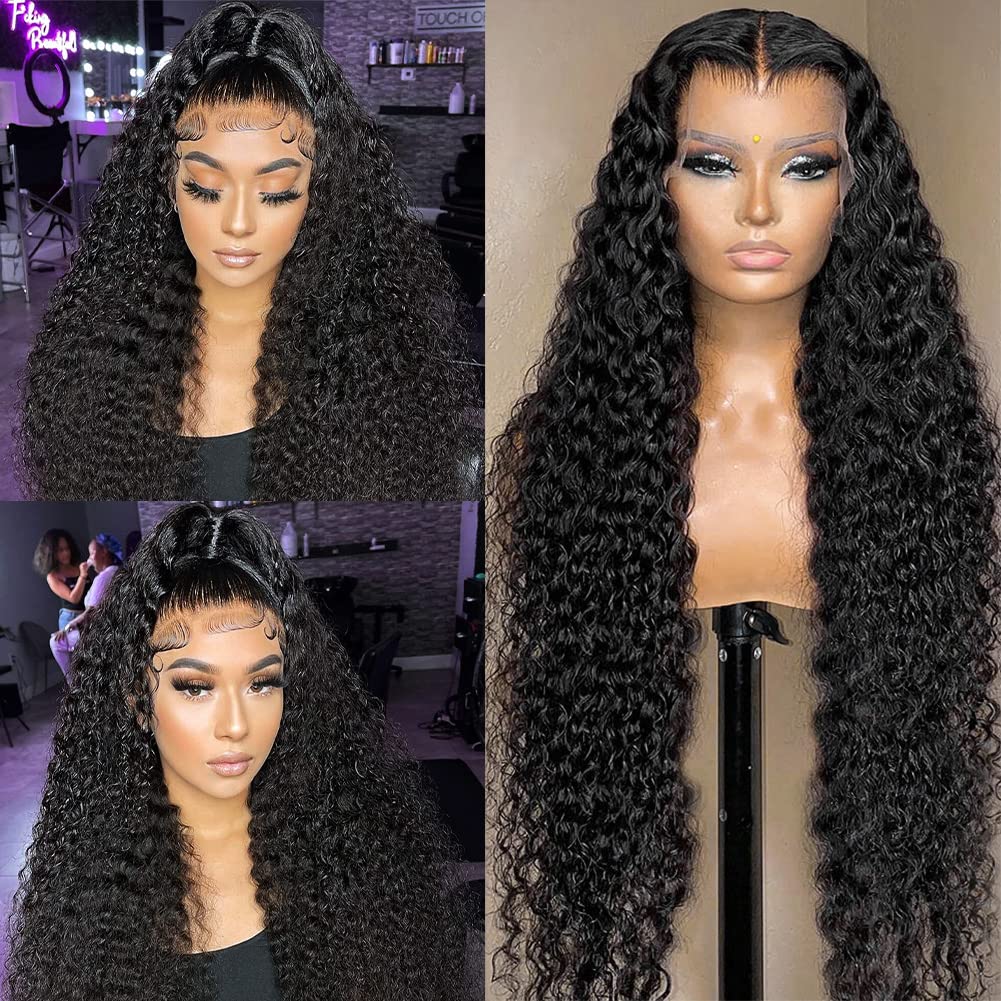 CYNOSURE HD Lace Front Wigs 180% Density Kinky Curly Human Hair - Pre Plucked Glueless Lace Frontal Wig 28inch Natural Black | Perfect for Daily Wear, Cosplay & Protective Hairstyles