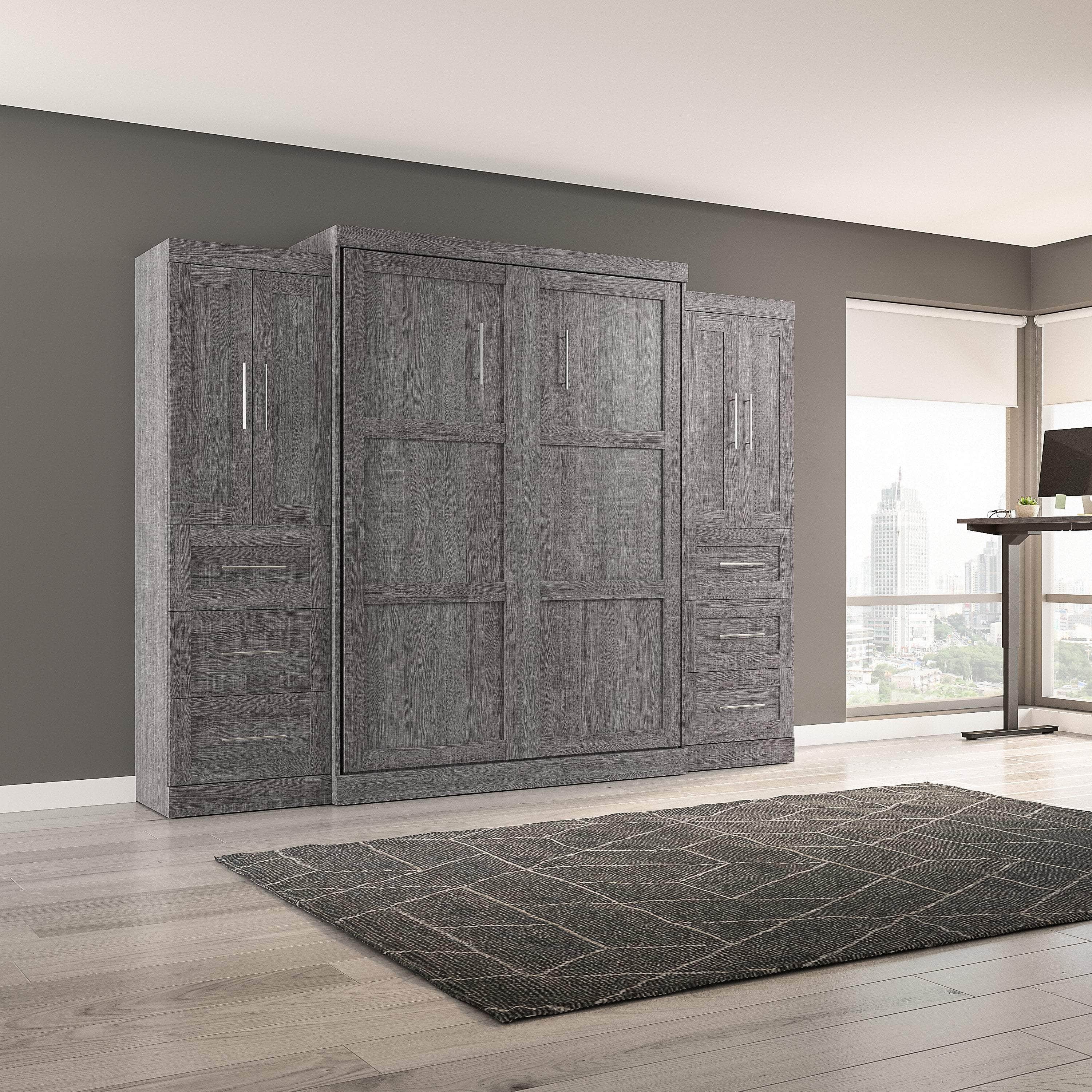 Pur Queen Murphy Wall Bed with Closet Storage Cabinets (115W) - 7 Color Options - Space-Saving Solution for Small Apartments, Guest Rooms & Home Offices