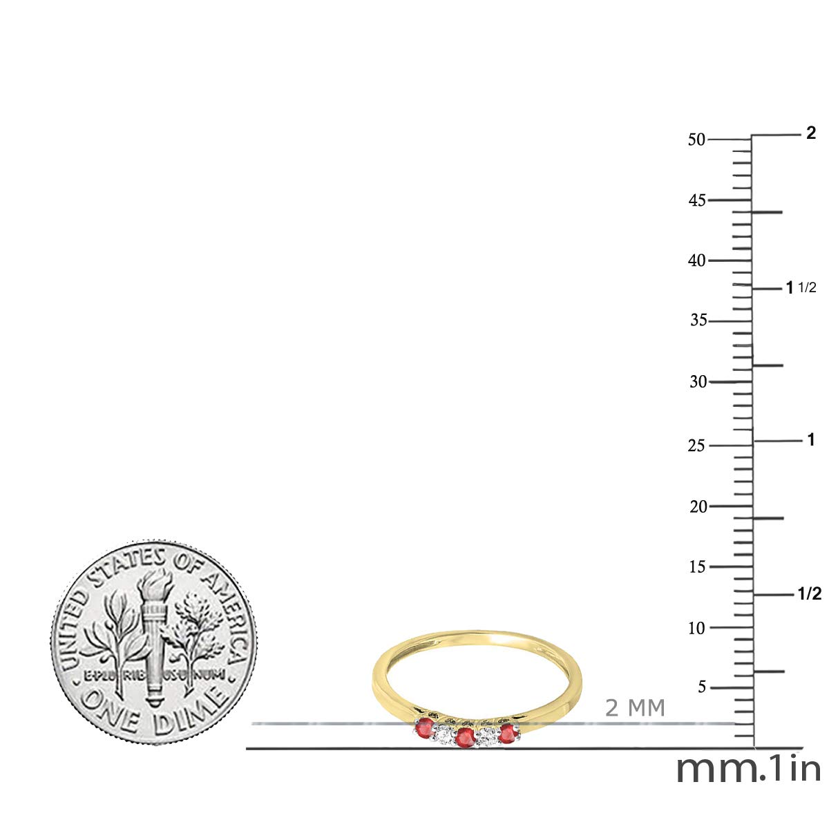 14K Solid Gold Round Ruby & White Diamond Women's 5 Stone Anniversary Wedding Band Ring - Elegant Jewelry Gift for Wife, Girlfriend, Bridal Party, Engagement, Valentine's Day & Special Occasions