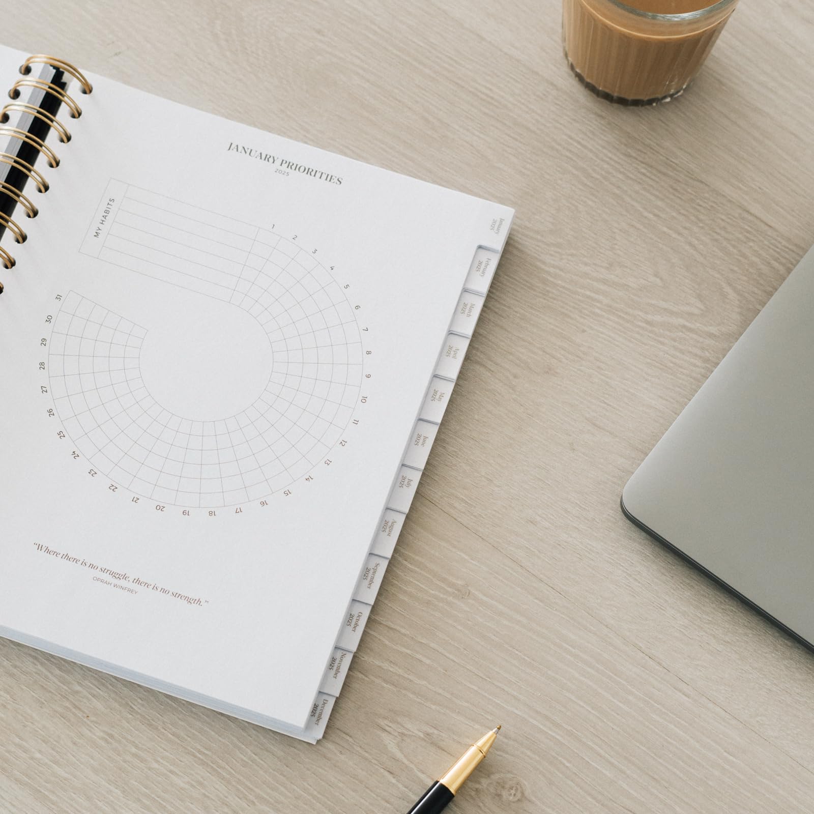 Kokonote 2025 Weekly Planner - Misty Gray Hardcover Diary | 8.3 x 9.8 Inches (21 x 25 cm) | August 2024 - December 2025 Calendar | Includes Stickers & Tabs | Perfect for Office, School & Personal Organization