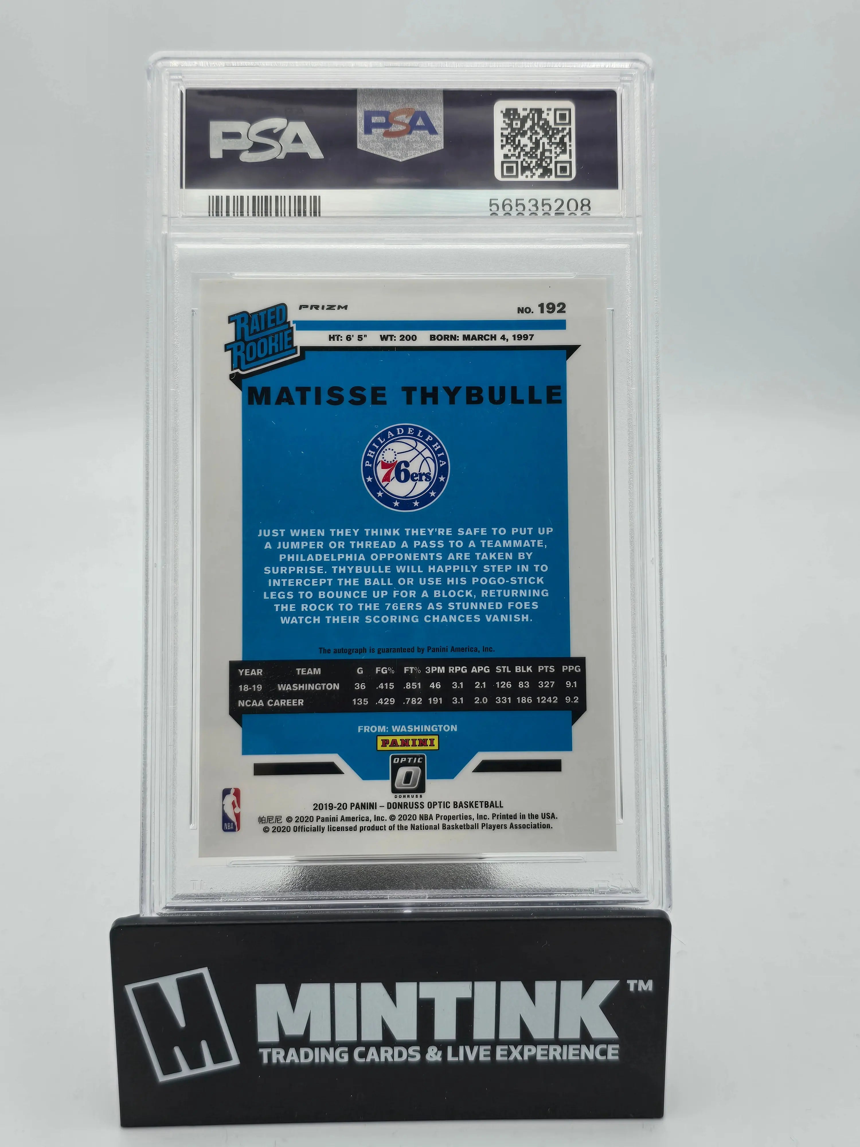 2019 Panini Donruss Optic Holo Matisse Thybulle Rated Rookie Auto PSA 9 Basketball Card - Perfect for Collectors & Sports Memorabilia Enthusiasts