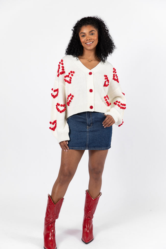 Better Together Ivory Heart Embroidered Cardigan - Women's Cozy Knit Sweater for Valentine's Day & Date Night Outfits