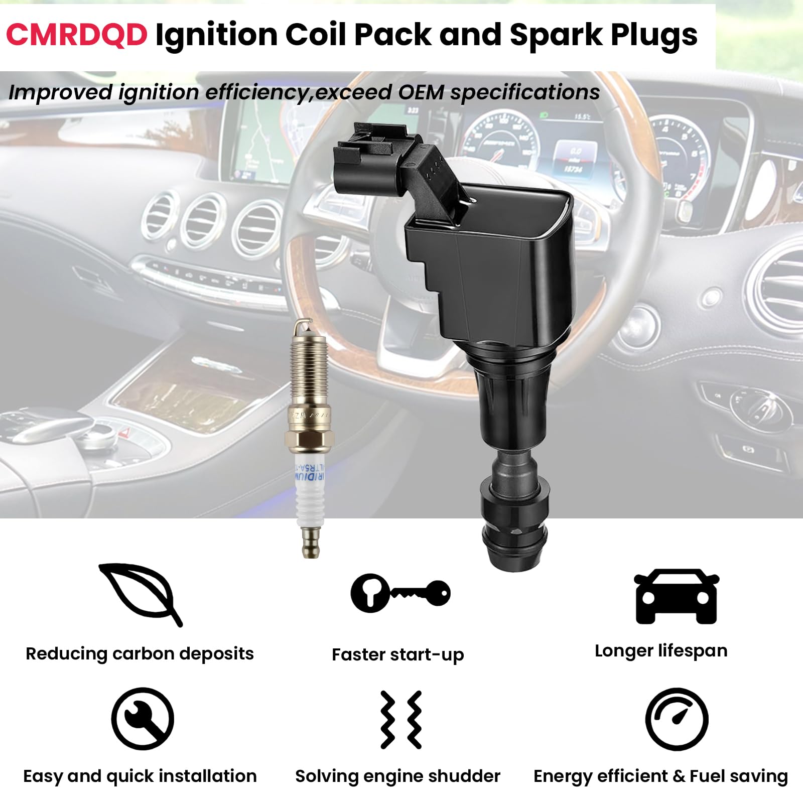 High-Performance UF491 Double Iridium Spark Plugs & Ignition Coil Pack Set of 4 - Compatible with Buick, Chevy Cobalt, Equinox, Malibu, Orlando HHR, GMC Terrain, Pontiac G5/G6, Saturn - Replaces D522C, 12638824, C1552 - Perfect for Engine Tune-Ups & Performance Upgrades