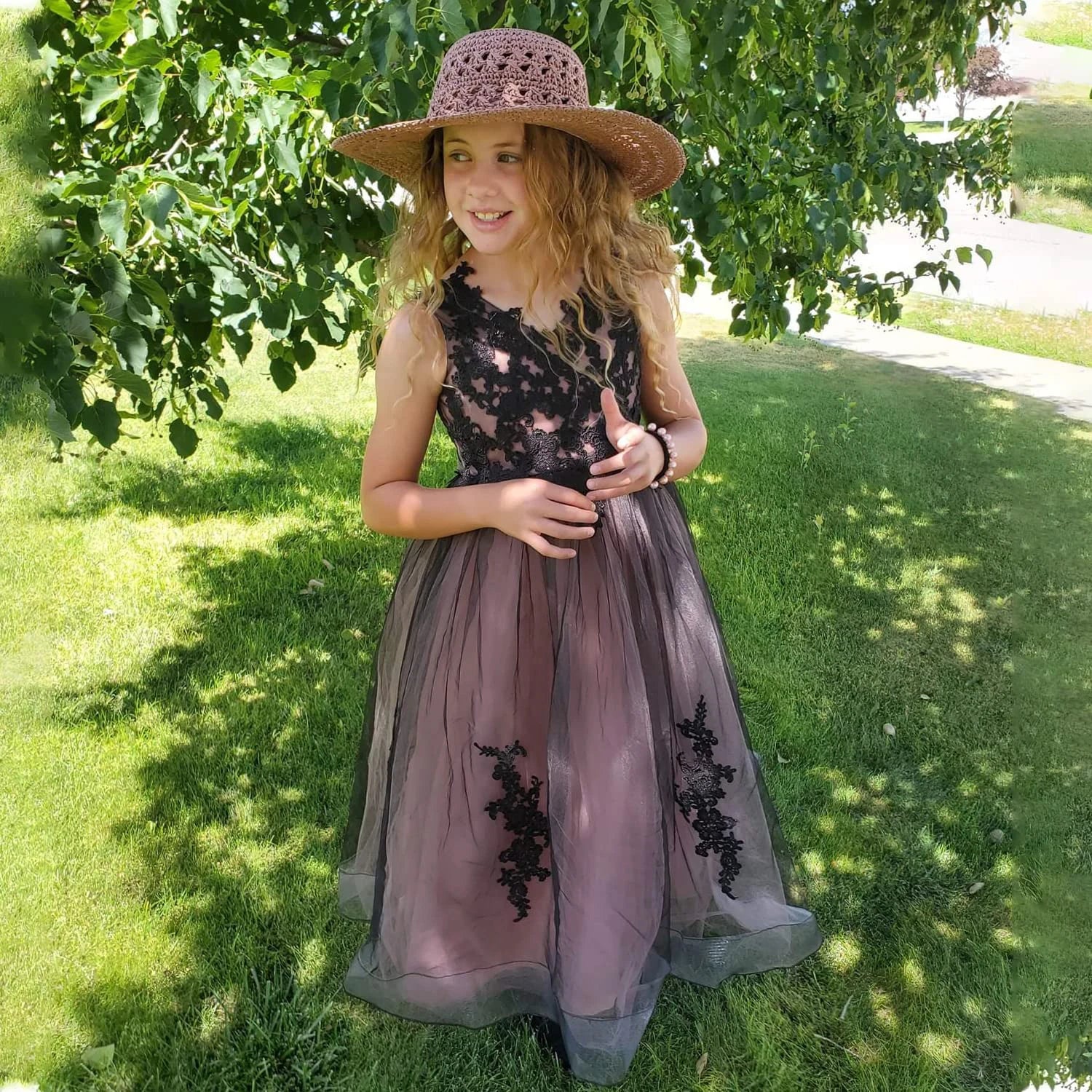 Princess Girls Party Dress - Blush & Black Formal Gown for Kids Birthday, Wedding & Special Occasions