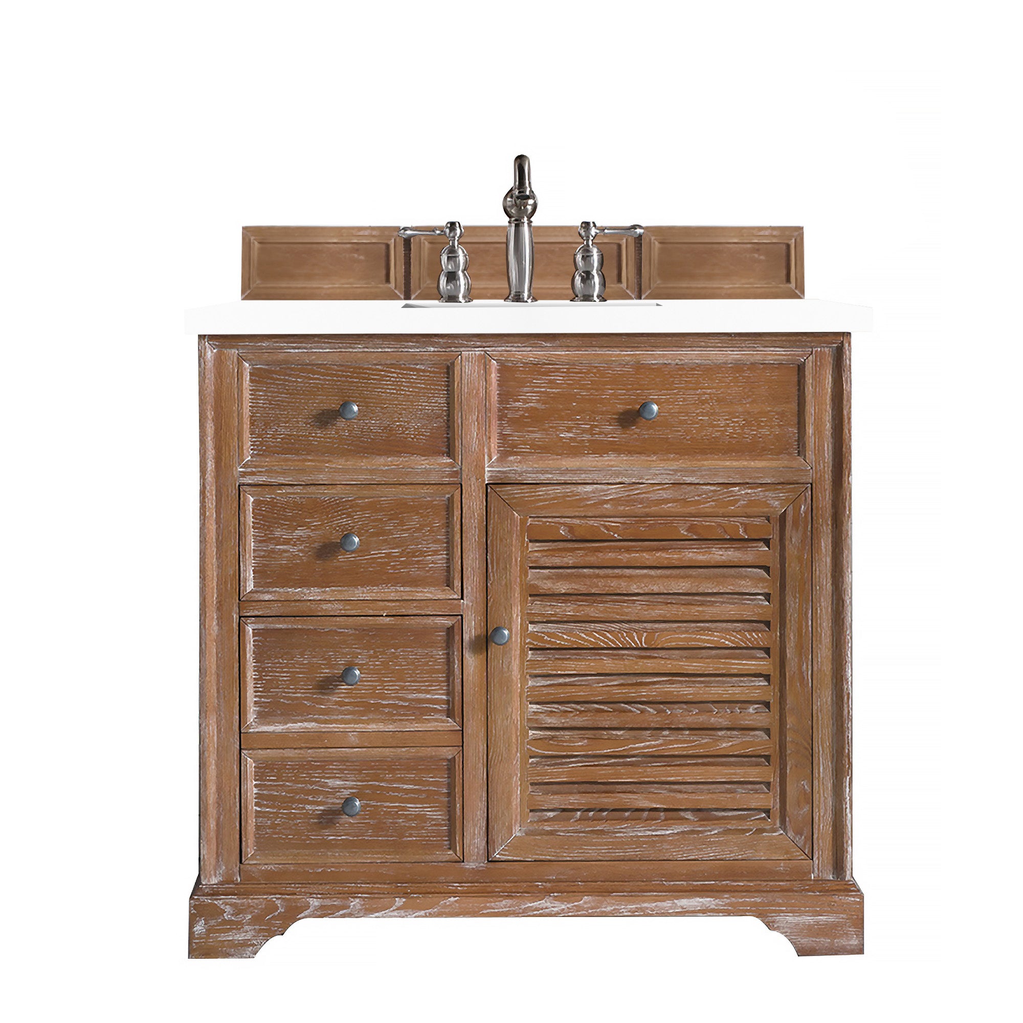Savannah 36 Inch Single Bathroom Vanity Cabinet in Driftwood Finish with 3CM White Zeus Quartz Countertop - Perfect for Modern Master Bathrooms, Guest Baths & Small Space Remodels