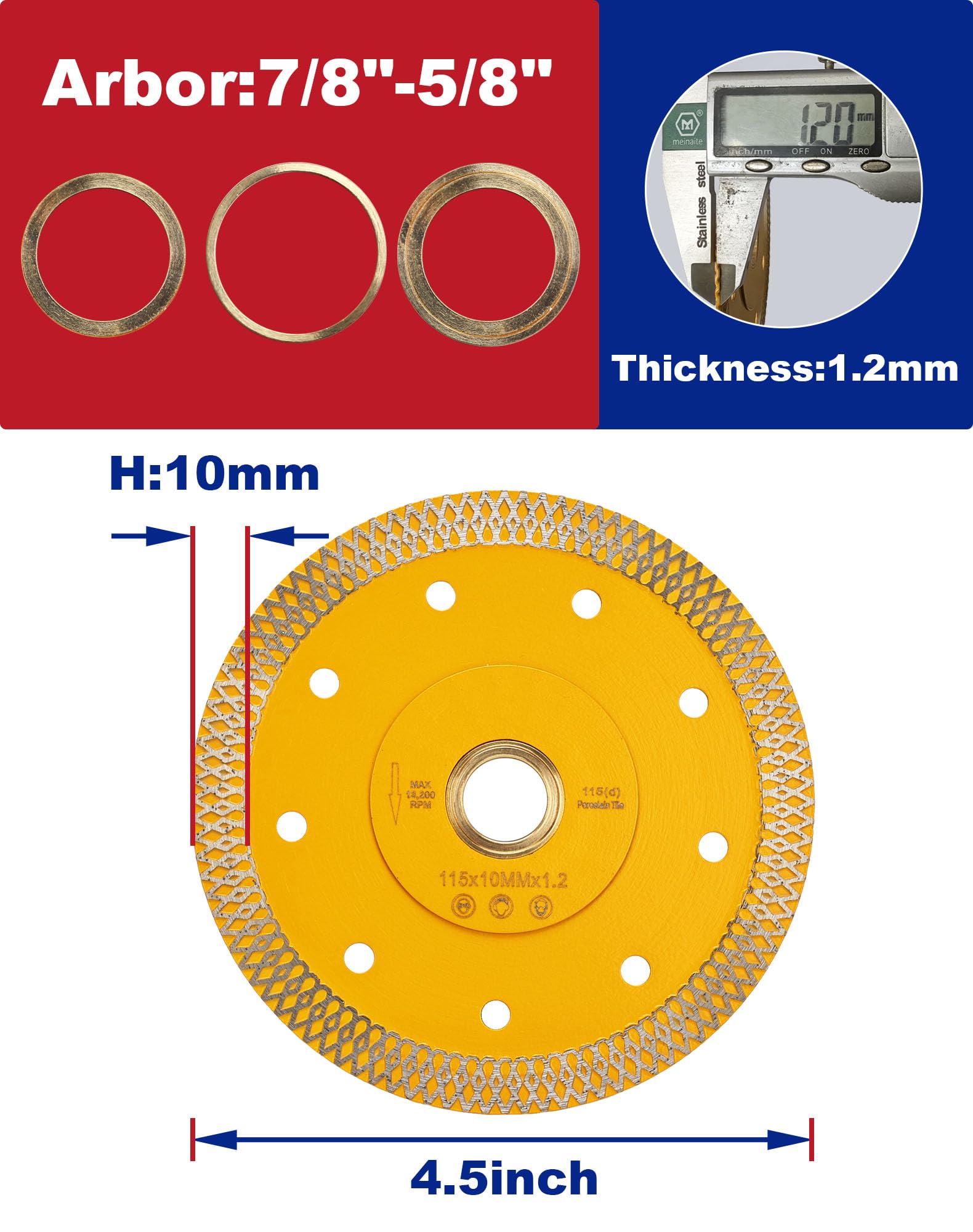 OSTEK 5-Pack 4.5 Inch Super Thin Diamond Tile Blade - Premium Porcelain Granite Marble Ceramic Cutting Disc - Perfect for DIY Home Renovation & Professional Tile Installation Projects