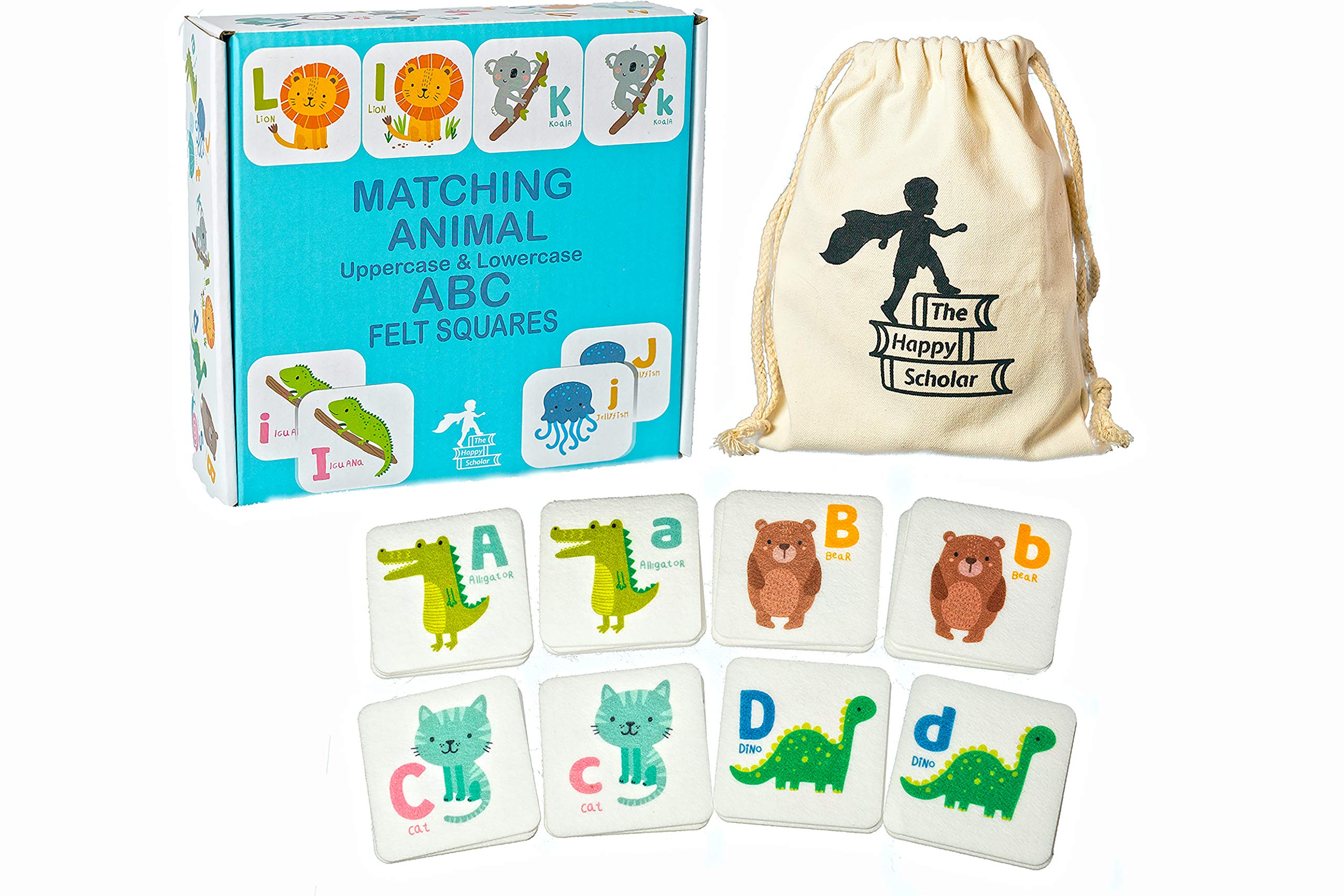 ABC Animal Flash Cards - 52 Felt Alphabet Matching Game for Toddlers & Preschoolers (3-5 Years) | Educational Learning Toys for Flannel Board | Memory Game with Letters & Animals | Perfect for Homeschooling & Classroom Activities