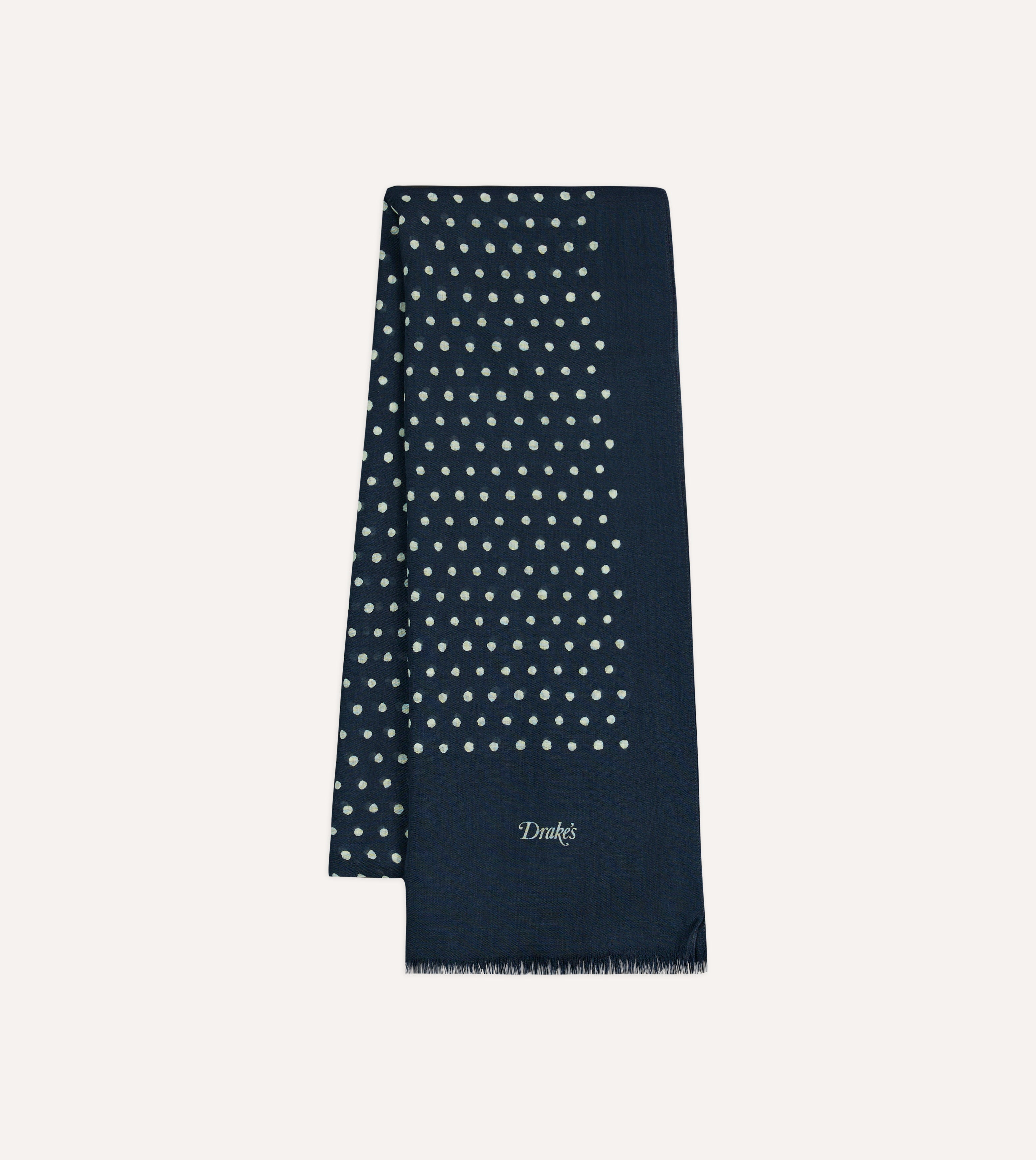 Navy Blue Polka Dot Wool Scarf for Women - Soft Warm Winter Fashion Accessory - Perfect for Cold Weather, Office Wear, and Holiday Outfits