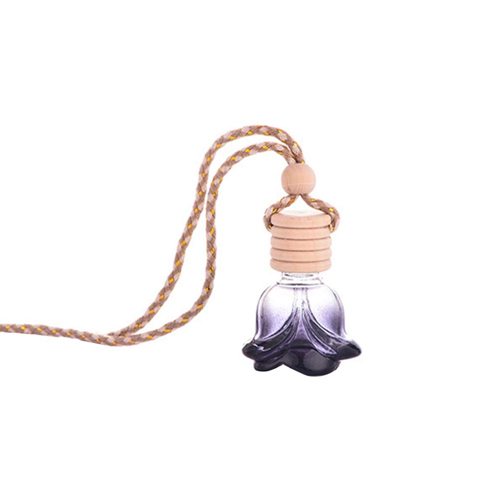 QSBai Black Car Hanging Glass Flower Pendant - Empty Perfume Bottle & Air Freshener for Vehicles | Perfect for Car Interior Decor & Aromatherapy