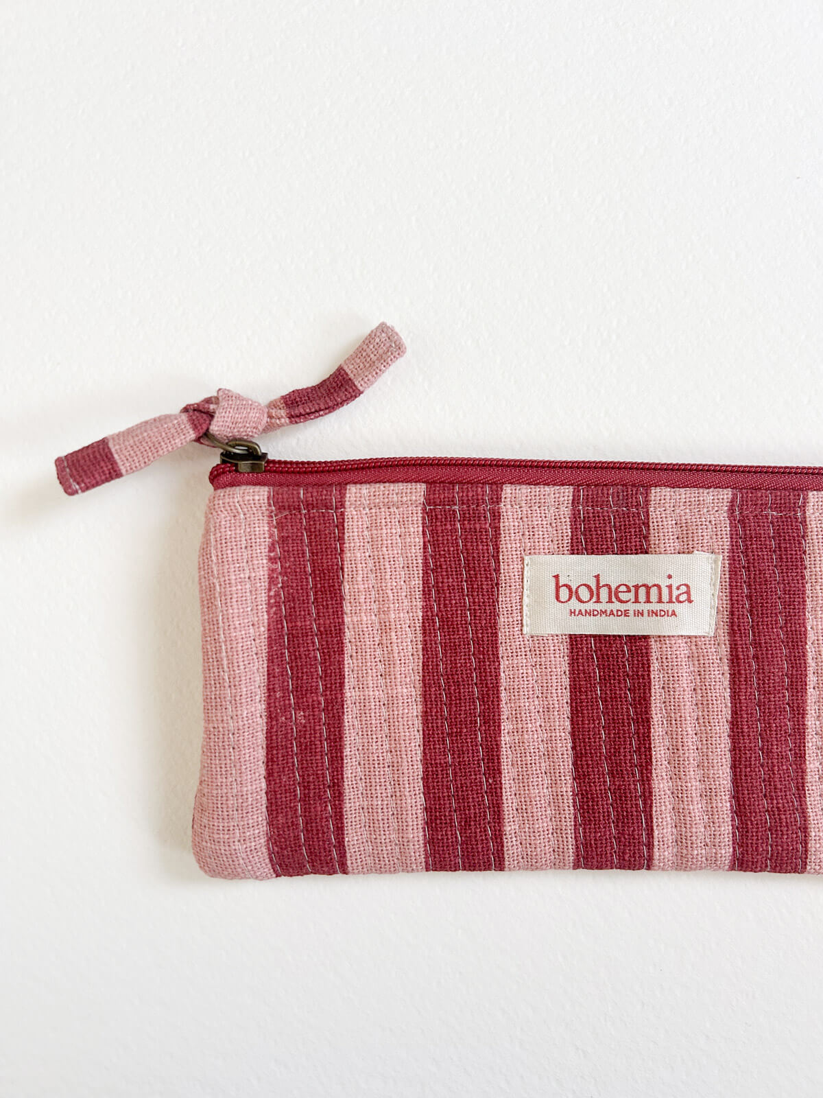 Jaipur Stripe Pencil Case - Stylish Pomegranate Red Design for School, Office & Travel Organization | Perfect for Students, Professionals & Artists
