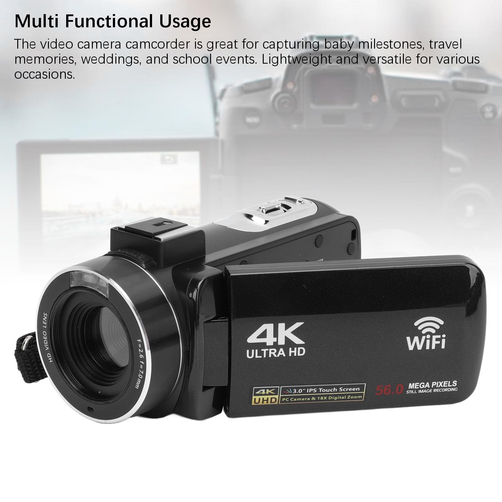 4K 56MP HD Digital Video Camera with 3