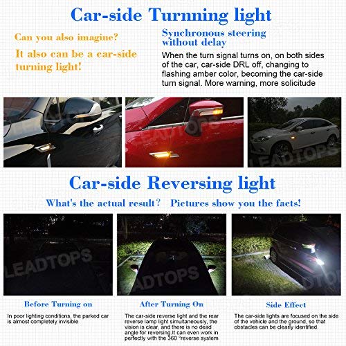 LEADTOPS LED Reverse Lights - White & Amber Yellow Switchback DRL, Turn Signal Bulb for Cars | 3-in-1 Function | Anti-Collision Daytime Running Lights | Perfect for Night Driving, Parking & Safety Enhancement
