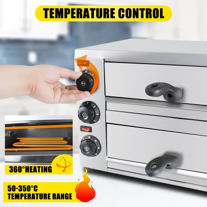 KOOTEN 2 Tier Electric Pizza Oven - Stainless Steel Commercial Countertop Pizza Maker with Timer for Home & Restaurant | Perfect for Indoor Baking, Parties & Small Businesses
