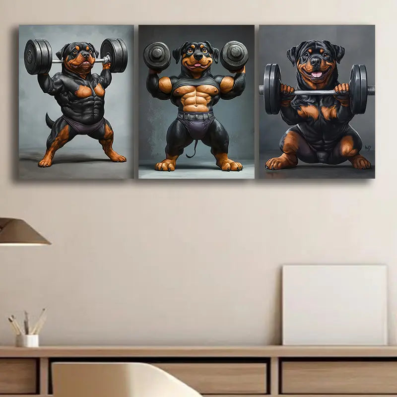 3-Piece Rottweiler Metal Wall Art - Ready to Hang Dog Lover Home Decor - Perfect for Living Room, Bedroom, or Office (Fitness Theme)