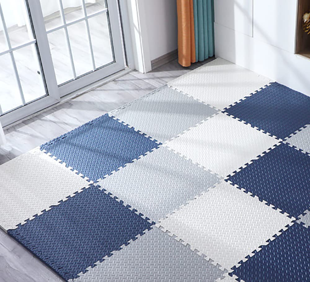 15-Piece Foam Play Mats for Baby Crawling & Kids Playtime - Navy Blue/Grey/White