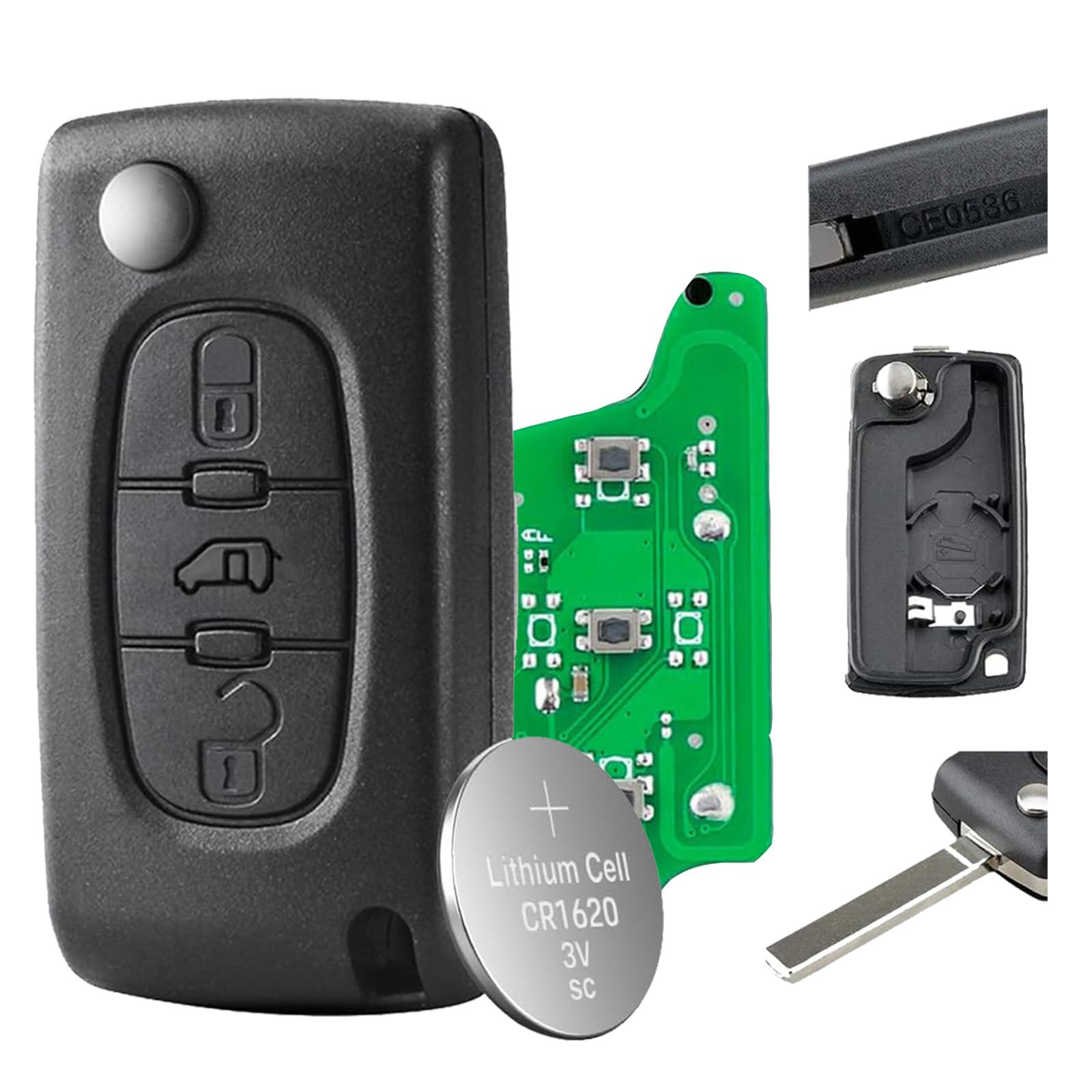 433MHz Flip Key Fob Replacement for Citroen Dispatch, Peugeot Expert & Partner Vans - Compatible with ASK ID46 Chip, VA2 Blade CE0536 - Perfect for Key Replacement & Remote Entry