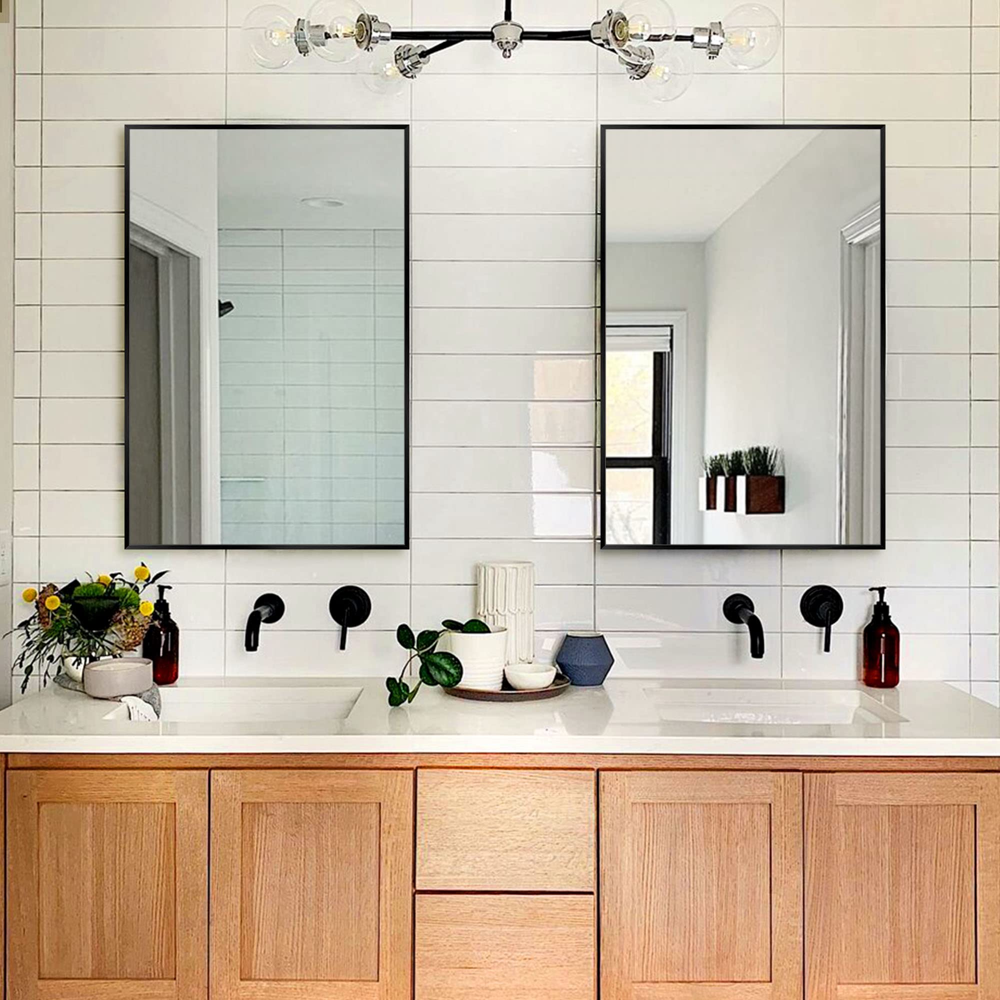 36x24 Black Wall Mirror - Bathroom & Living Room Decor with Aluminum Frame