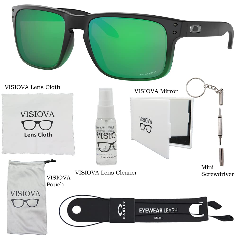 Oakley Holbrook OO9102 Polarized Sunglasses for Men - UV Protection, Lightweight Frame with Bundle Leash & VISIOVA Accessories - Perfect for Running, Driving, and Outdoor Activities