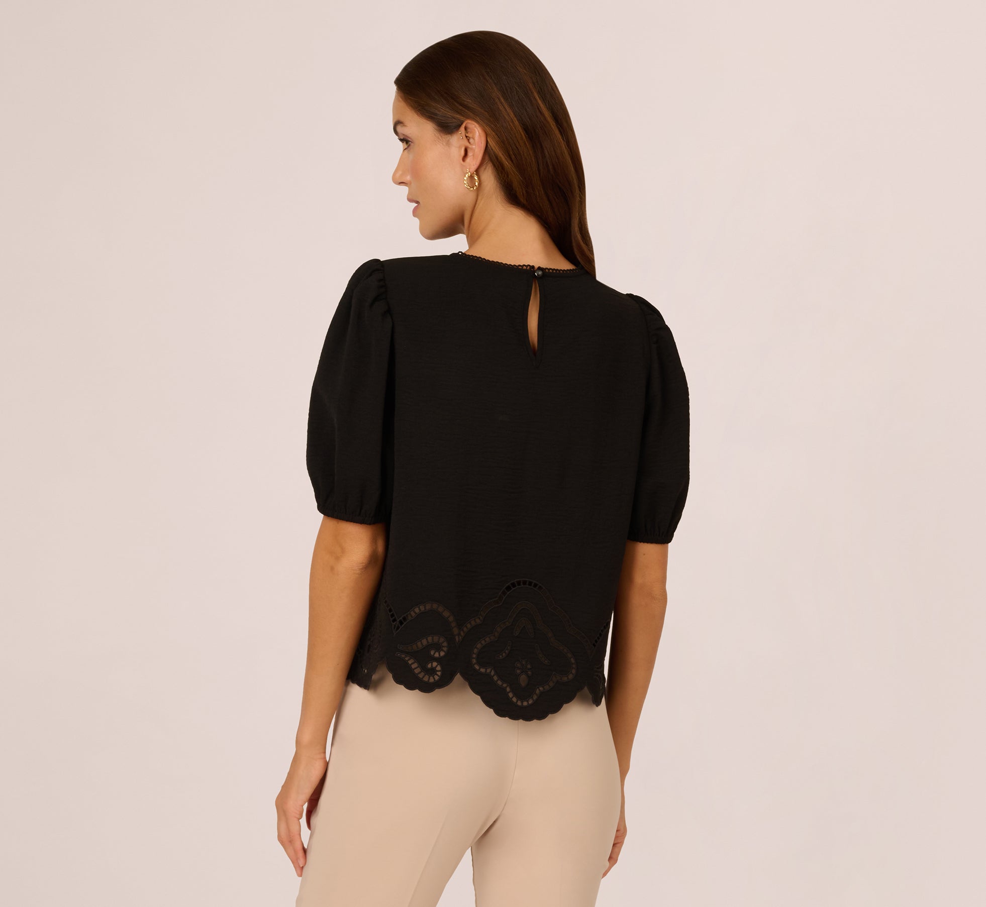 Black Airflow Eyelet Embroidered Woven Crop Top - Breathable Summer Fashion for Women, Perfect for Beach Outings & Casual Wear