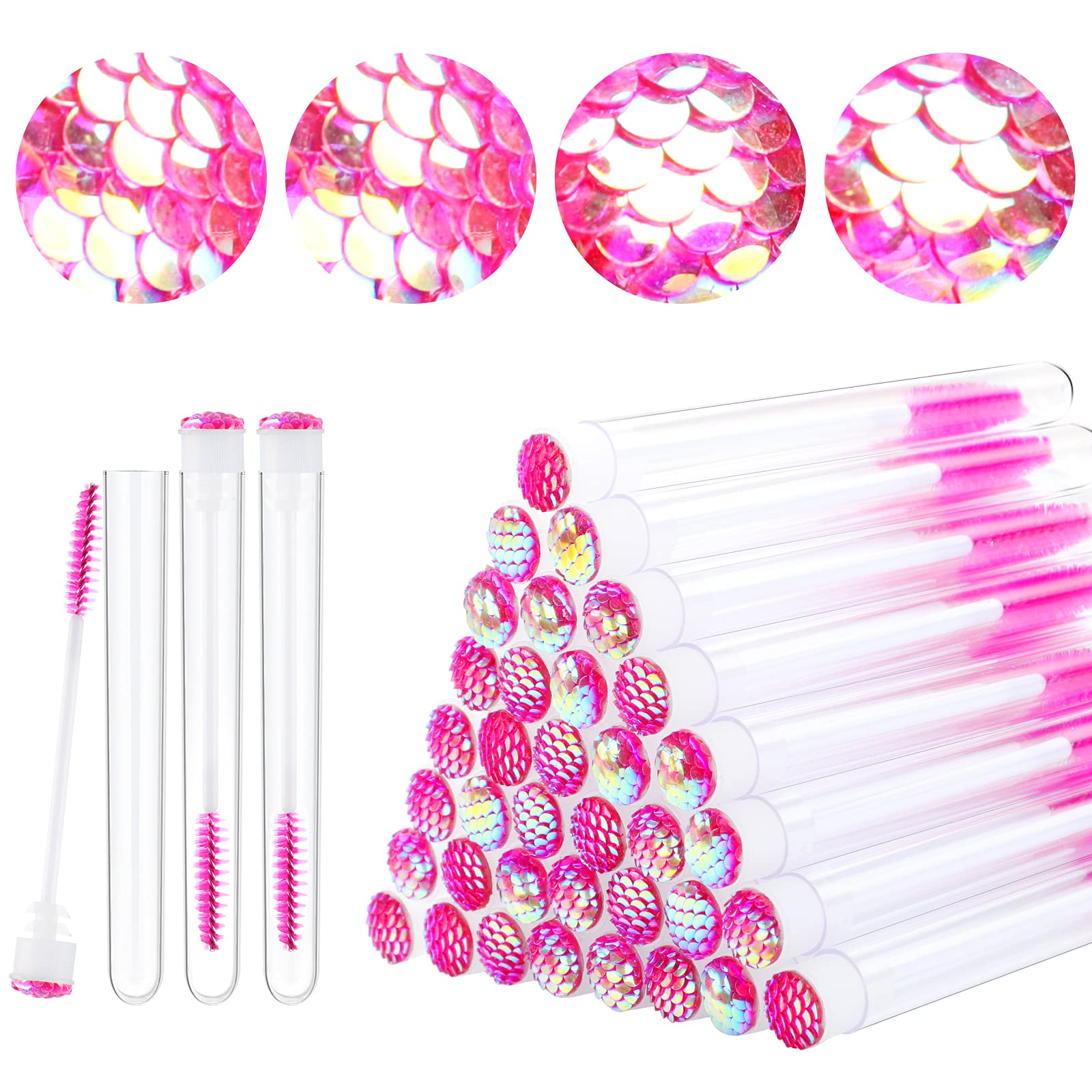 50 Pack Disposable Mascara Brushes - Eyelash Extension Wands with Tubes - Diamond Spoolie Lash Brushes for Professional Makeup & Lash Extensions (Pink, Scale D) - Perfect for Salons, DIY Beauty & Travel Makeup Kits