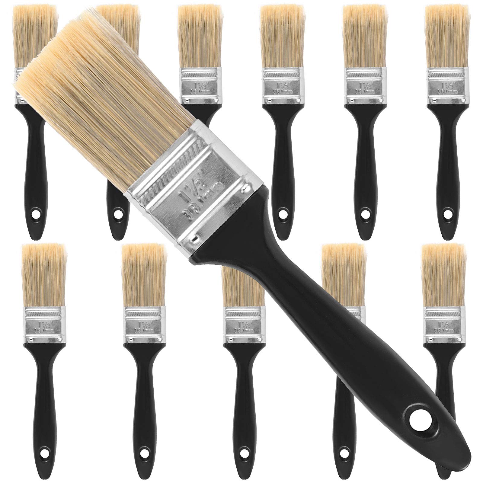 12 Pack 1.5 Inch Paint Brushes - Bulk Wall Trim Paintbrushes with Durable Plastic Handle - Professional Quality Paint Brushes for Home Improvement, DIY Projects & Wall Painting - Perfect for Interior Walls, Baseboards & Woodwork
