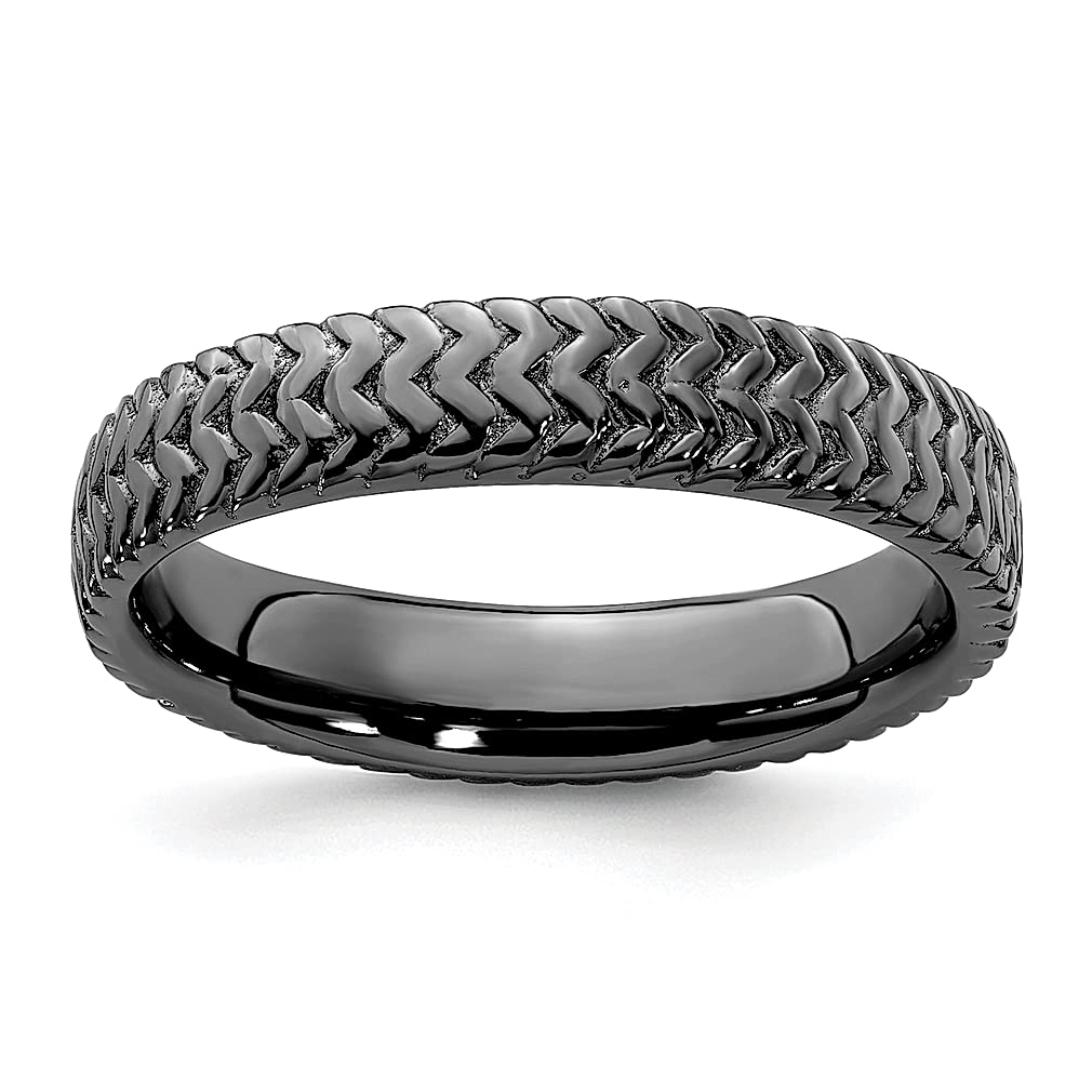 925 Sterling Silver Black Plated Stackable Band Ring for Women - Textured Fashion Jewelry, Dainty Layering Rings - Perfect Gift for Her, Anniversary, Birthday | Everyday Wear, Date Night, Office Style