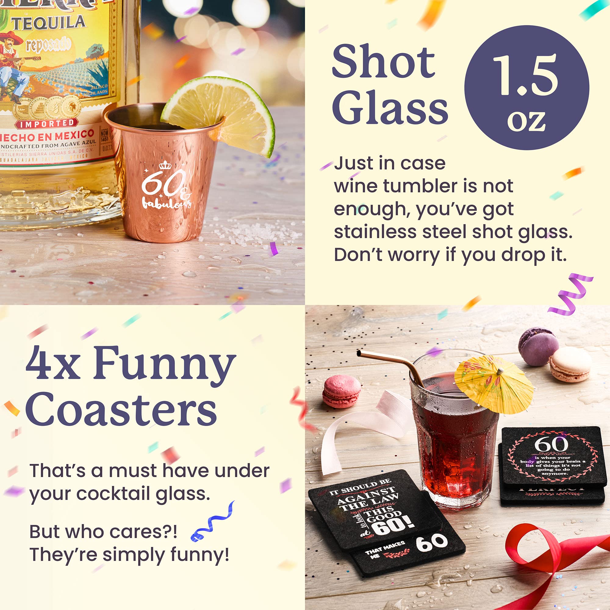 Funny 60th Birthday Wine Gift Set for Women - Perfect 60 Year Old Gifts for Her, Mom, Grandma, Wife, Sister, Aunt & Coworker | Great for Birthday Parties, Retirement Celebrations & Milestone Gifts