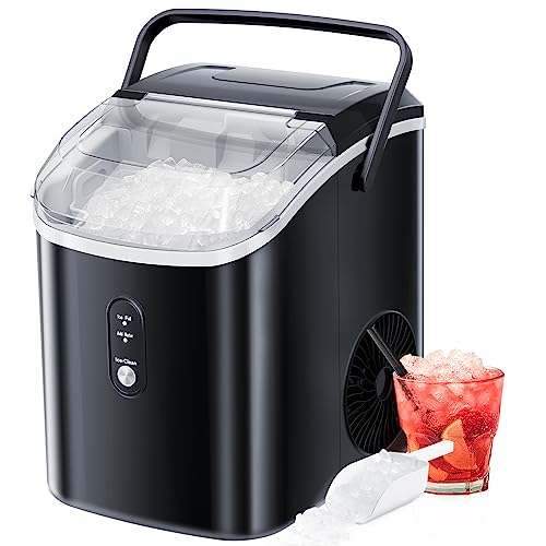 R.W.FLAME Portable Nugget Ice Maker Countertop - 35Lbs/24Hrs Pebble Ice Machine with Auto Self-Cleaning, Ice Scoop & Basket - Perfect for Home, Office, Bar, Party & Outdoor Gatherings - Black