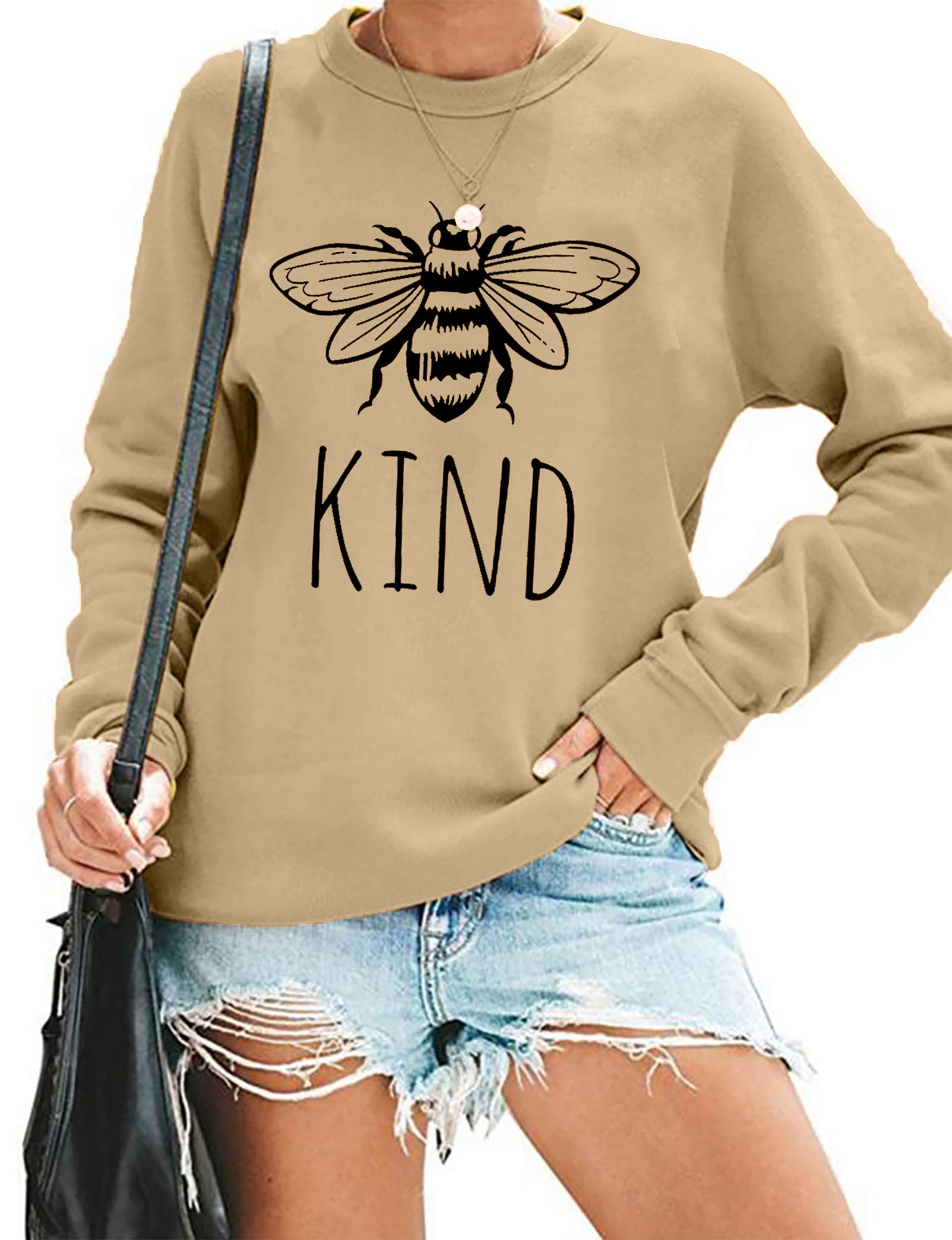 Bee Kind T-Shirt for Women - Funny Inspirational Lightweight Long Sleeve Blouse, Teacher Sweatshirt, Blessed Pullover - Perfect for School, Work & Casual Wear