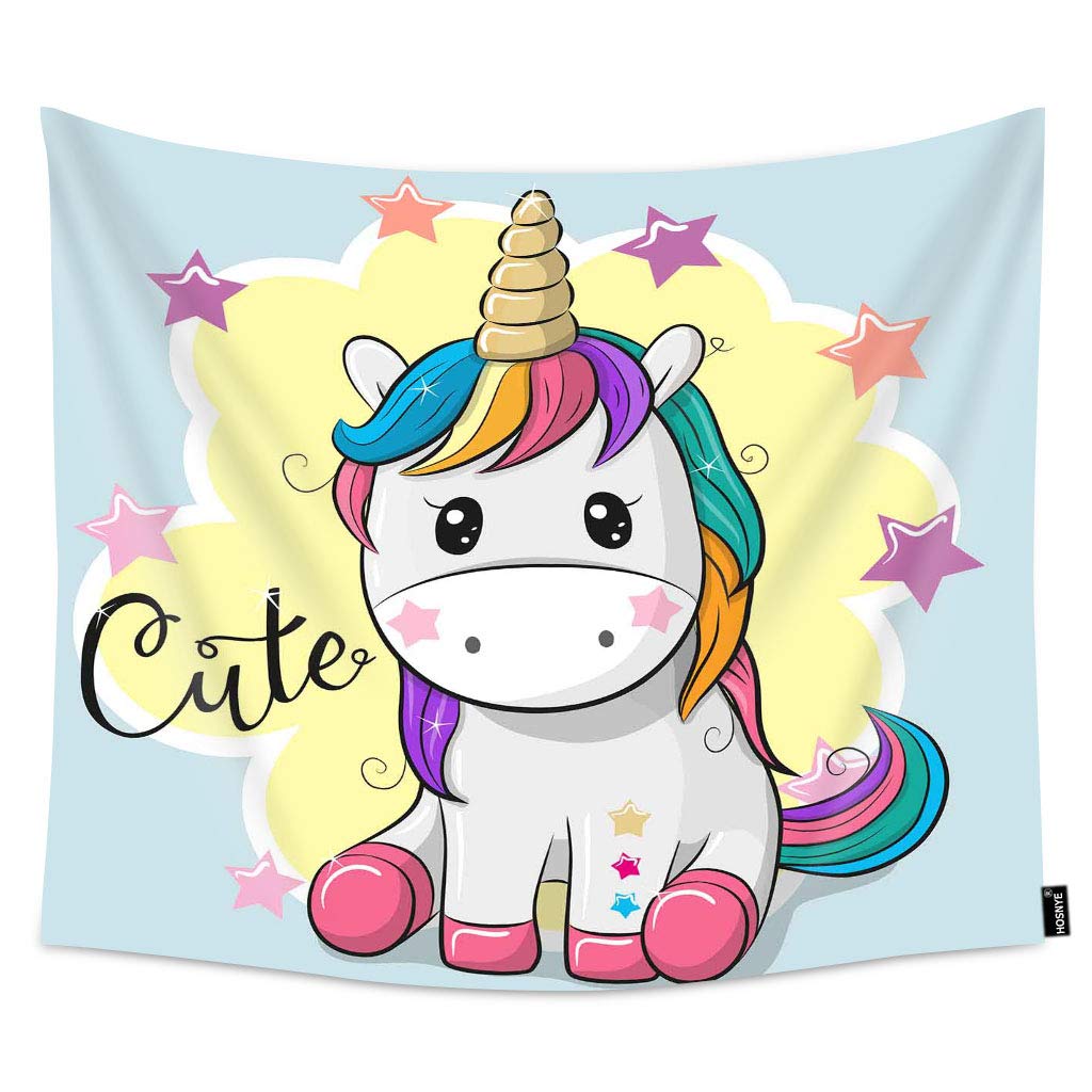 **HOSNYE Extra Large Unicorn Tapestry Wall Hanging - 90 x 60 Inches, Cute Cartoon Unicorn with Stars & Girl Dream Design - Perfect for Bedroom, Dorm, Nursery, or Teen Room Decor**