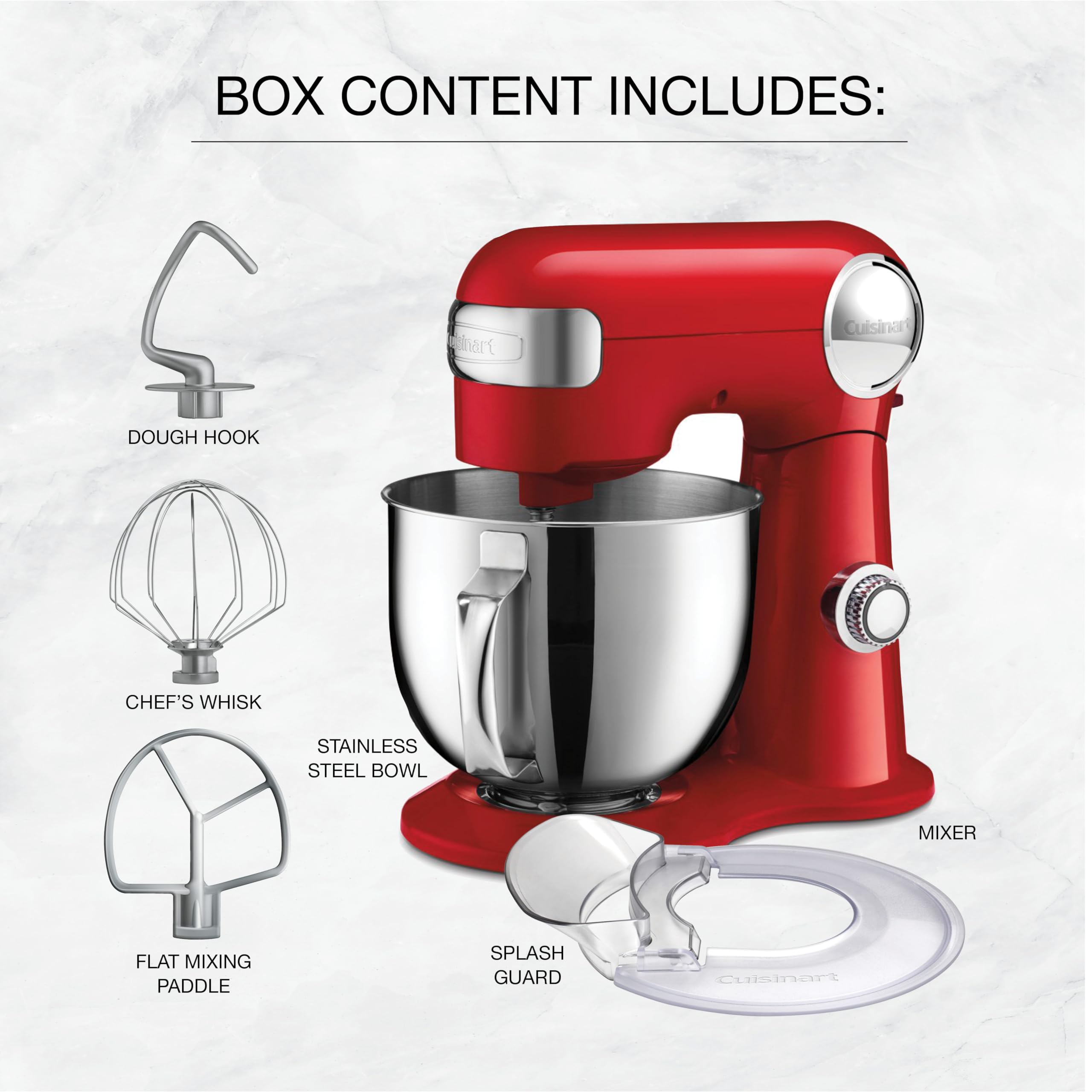 Cuisinart SM-50RC 5.5-Quart Stand Mixer with 12 Speeds & 500W Motor - Includes Bowl, Dough Hook, Whisk & Paddle - Perfect for Baking Bread, Cakes & Cookies - Red Tilt-Head Design for Home Bakers