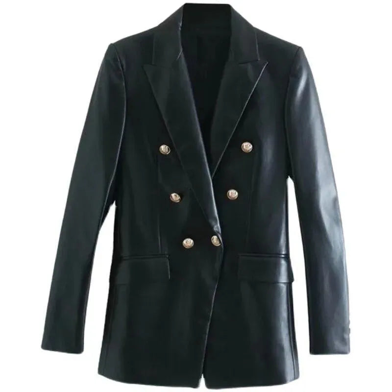 Women's Winter Leather Blazer - Casual Plain Solid Coat for Office, Dating & Formal Events | Warm Faux Leather Jacket for Fall & Winter Fashion