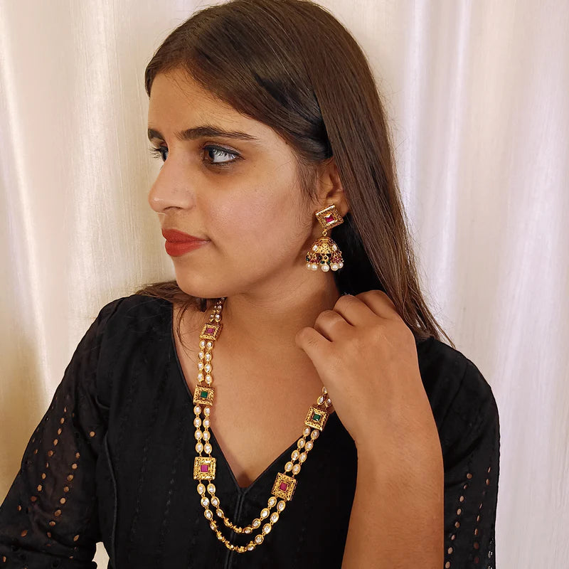 Exquisite Gold Plated Royal Kundan Necklace and Earrings Set (D431) - Perfect for Weddings, Parties & Special Occasions
