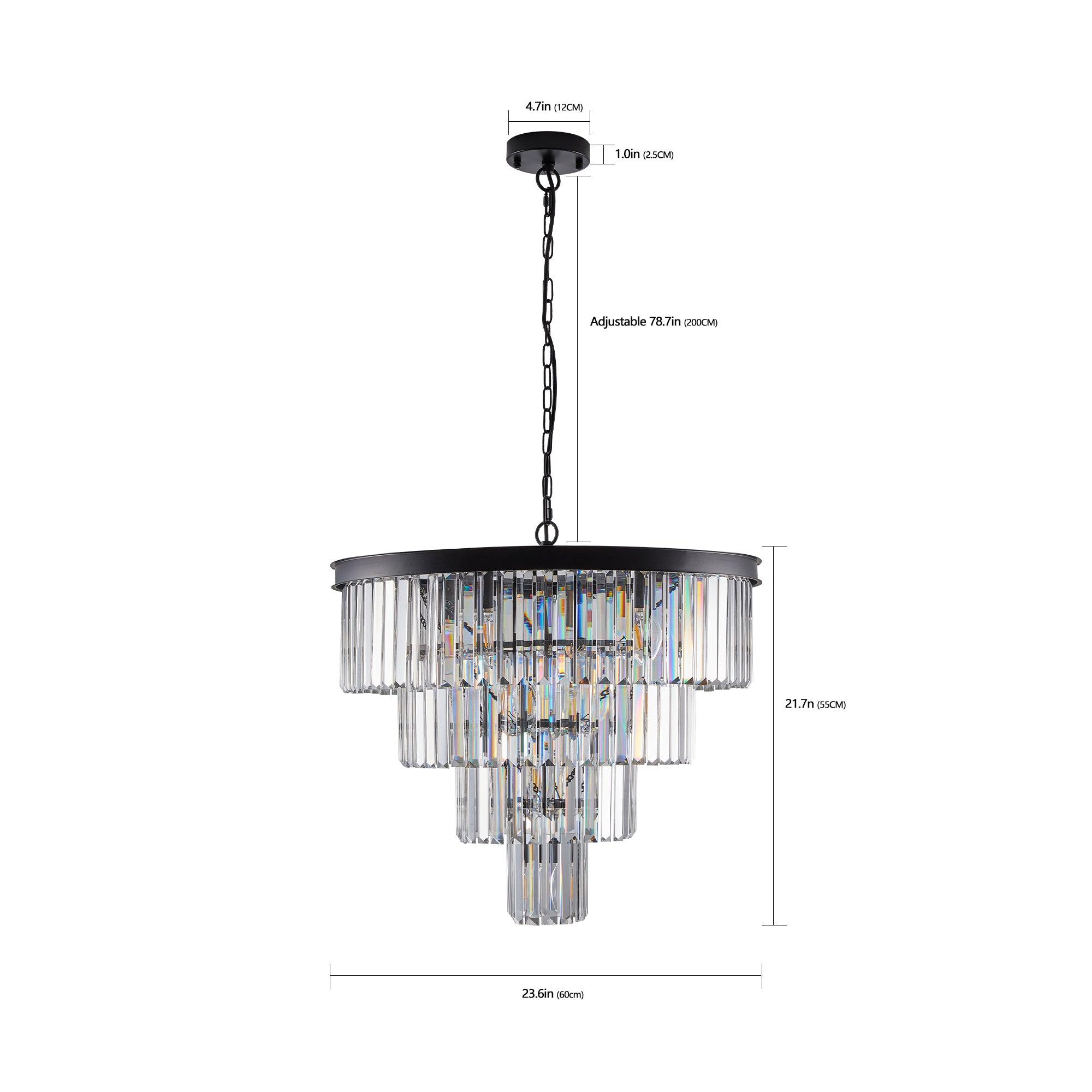 Modern Crystal Chandelier - 4 Tier Black Ceiling Light Fixture for Dining Room, Living Room, Bedroom | Elegant Contemporary Lighting Design (Bulbs Not Included) | Perfect for Home Decor, Wedding Venues & Luxury Interiors